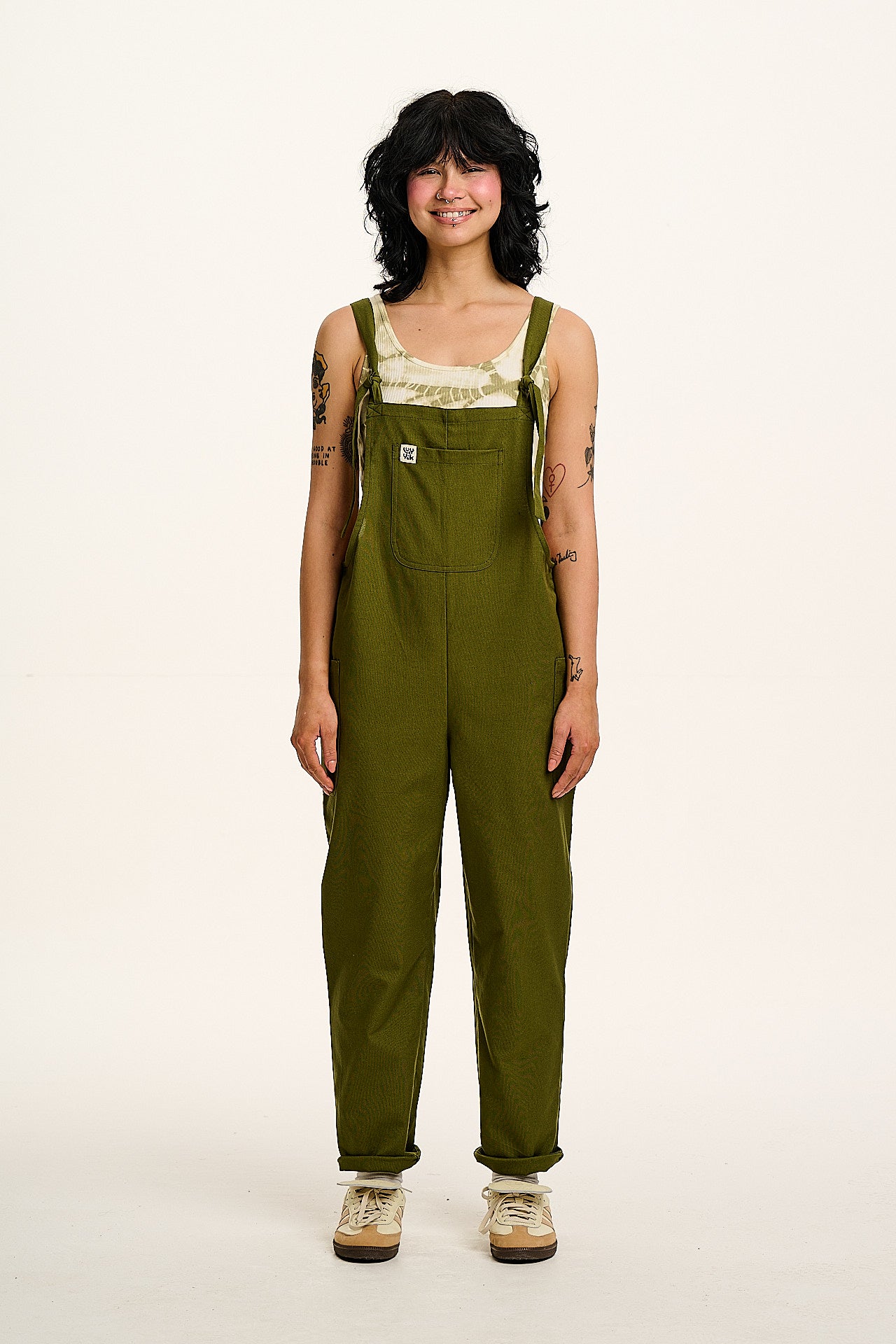 Una - Cotton Dungarees in Khaki Green