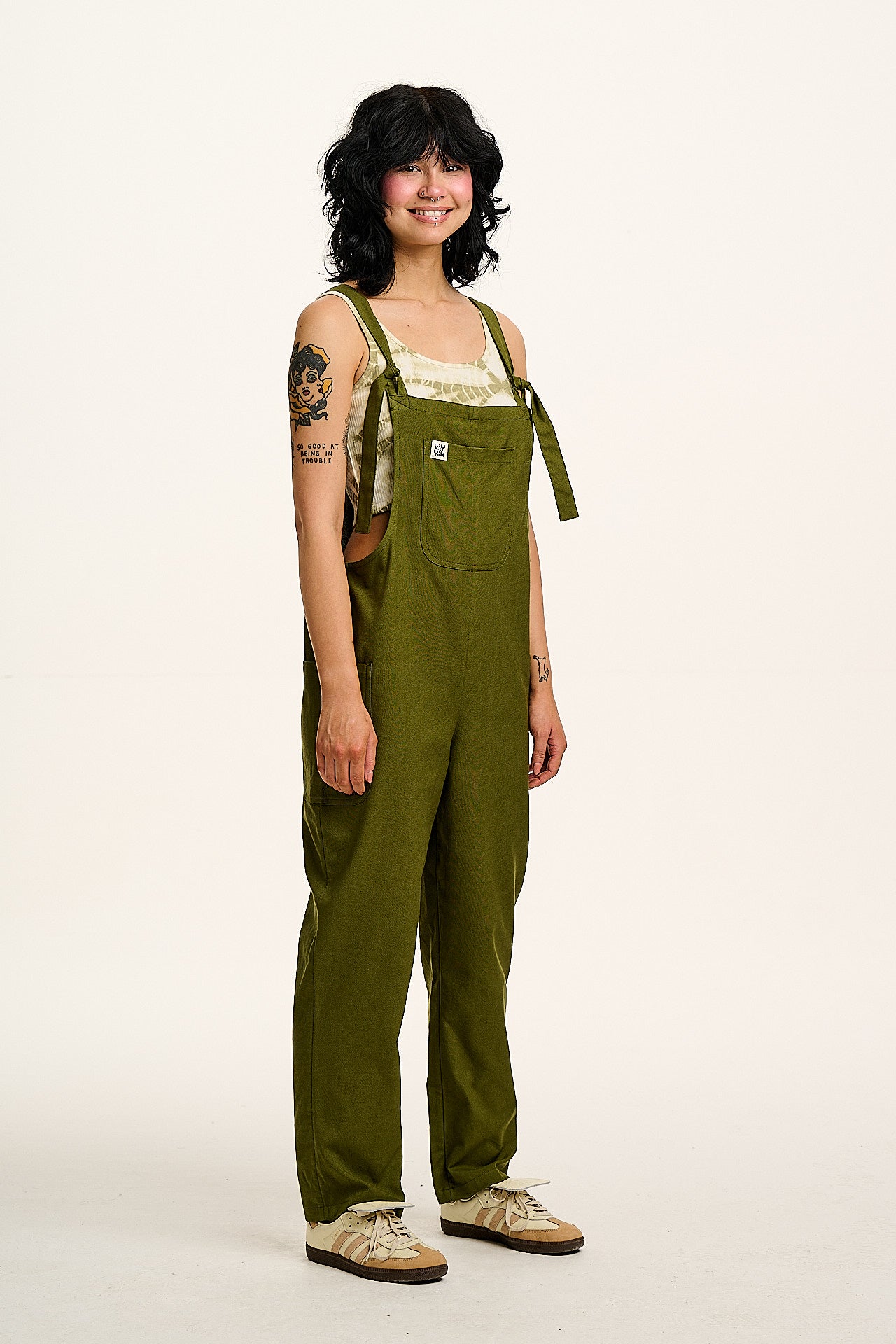 Una - Cotton Dungarees in Khaki Green