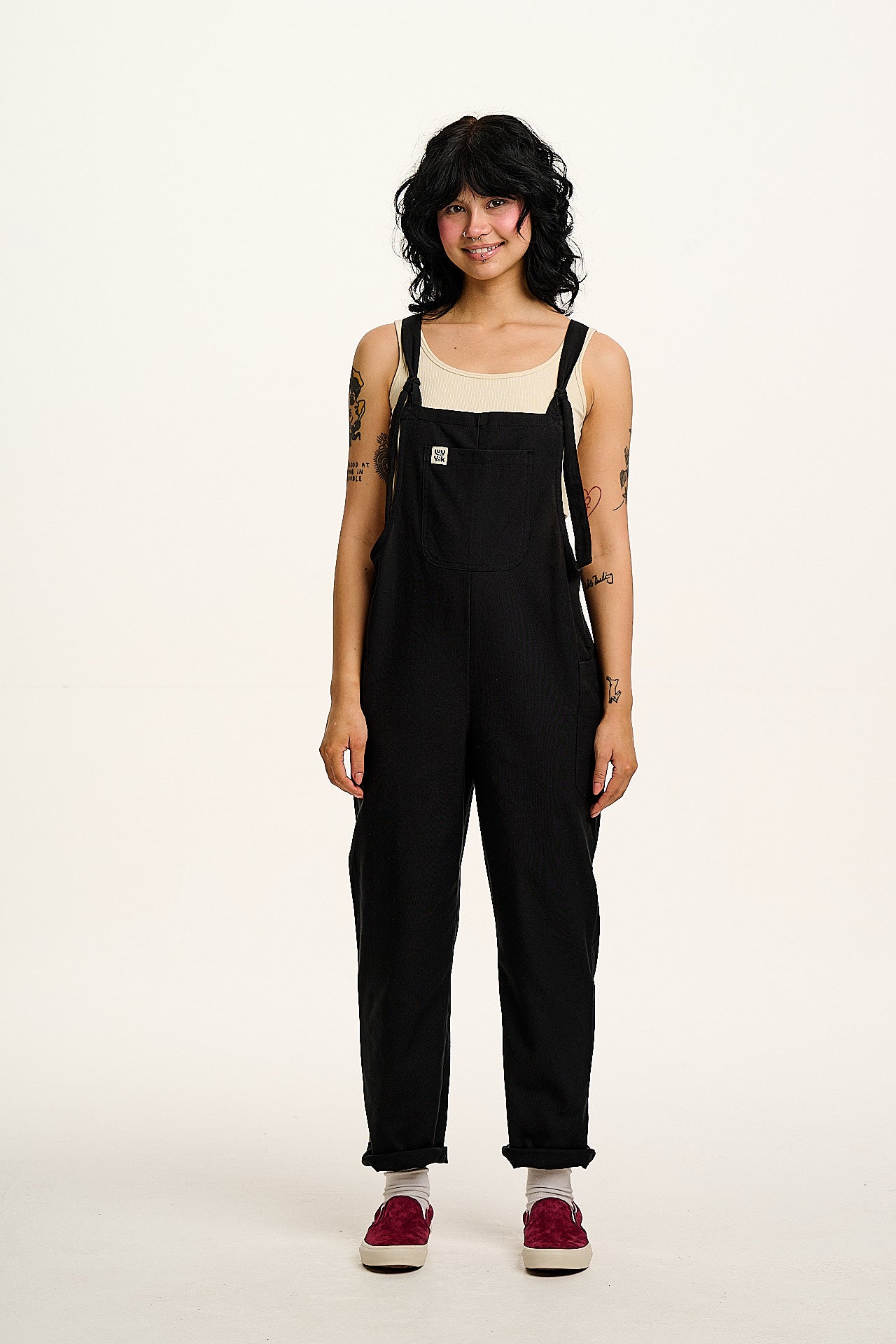 Una - Cotton Dungarees in Black