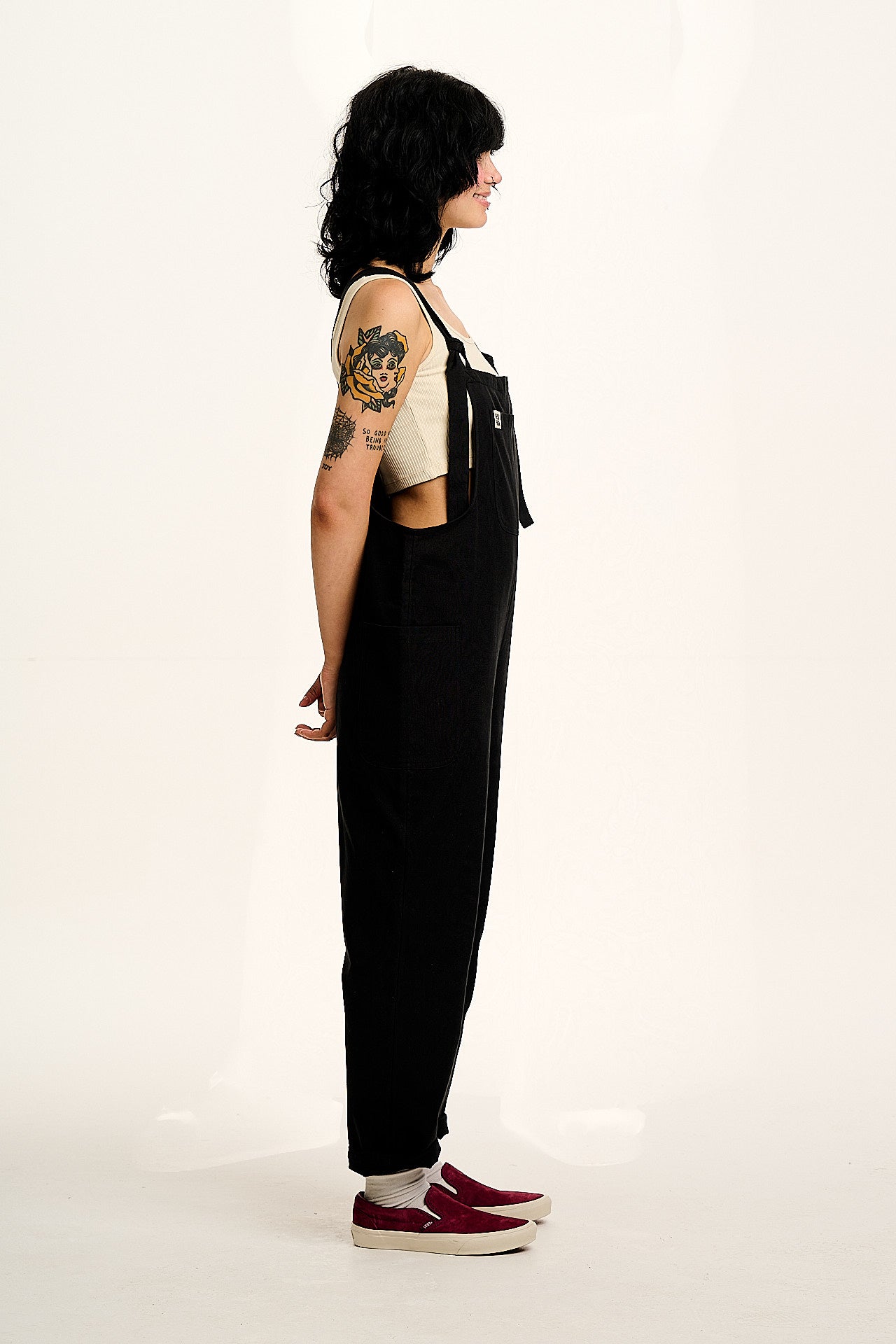 Una - Cotton Dungarees in Black