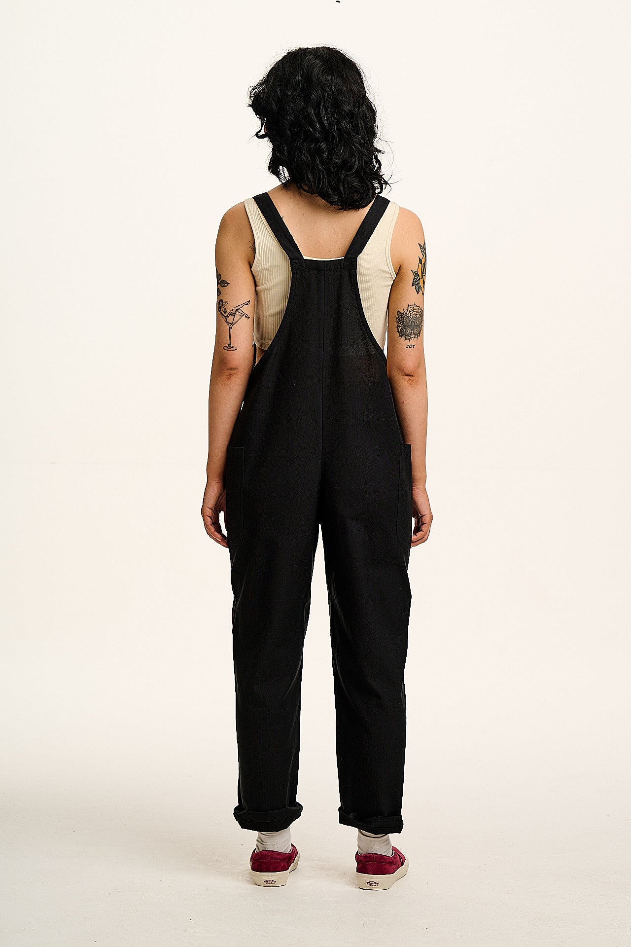 Una - Cotton Dungarees in Black