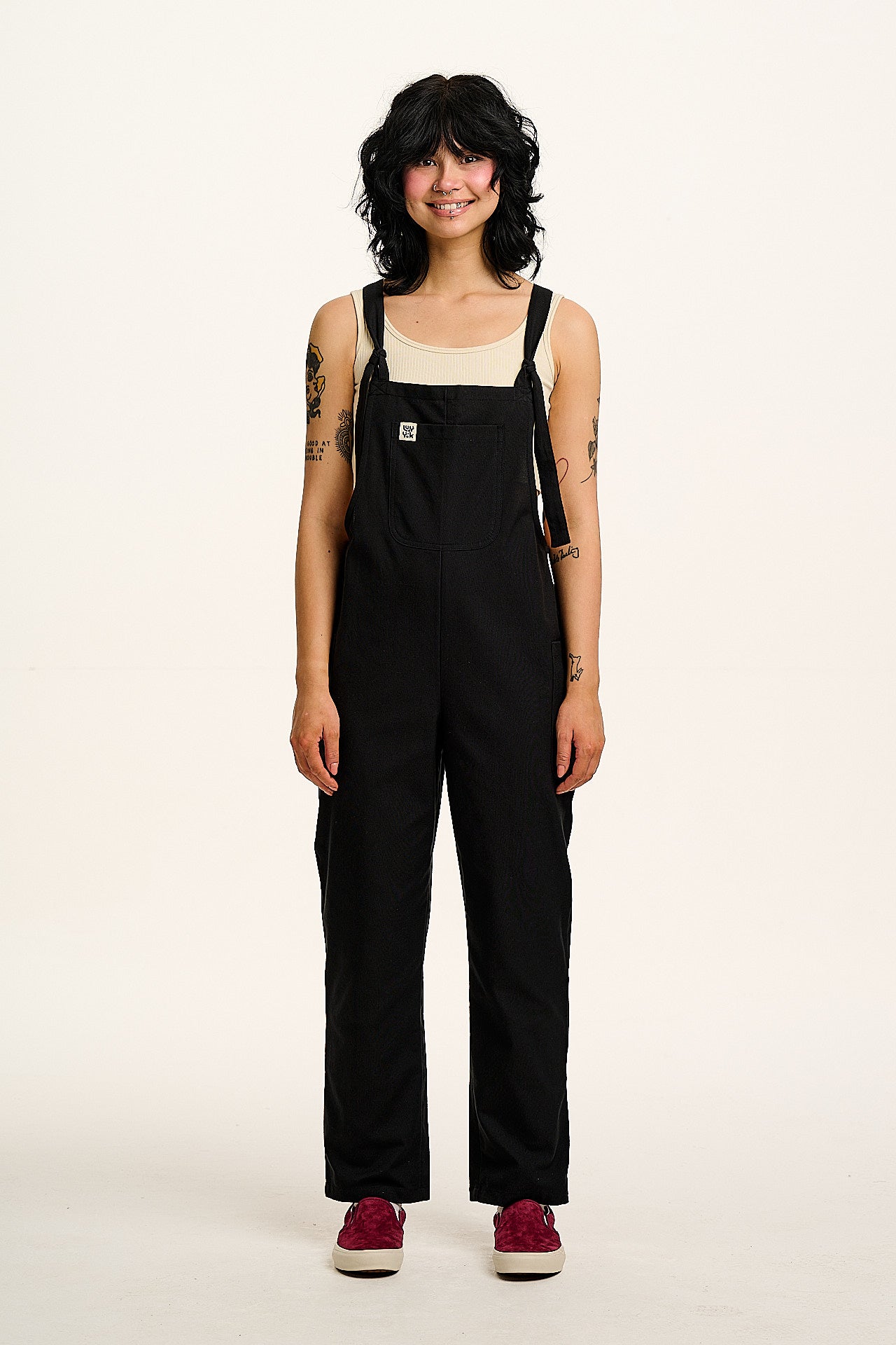 Una - Cotton Dungarees in Black