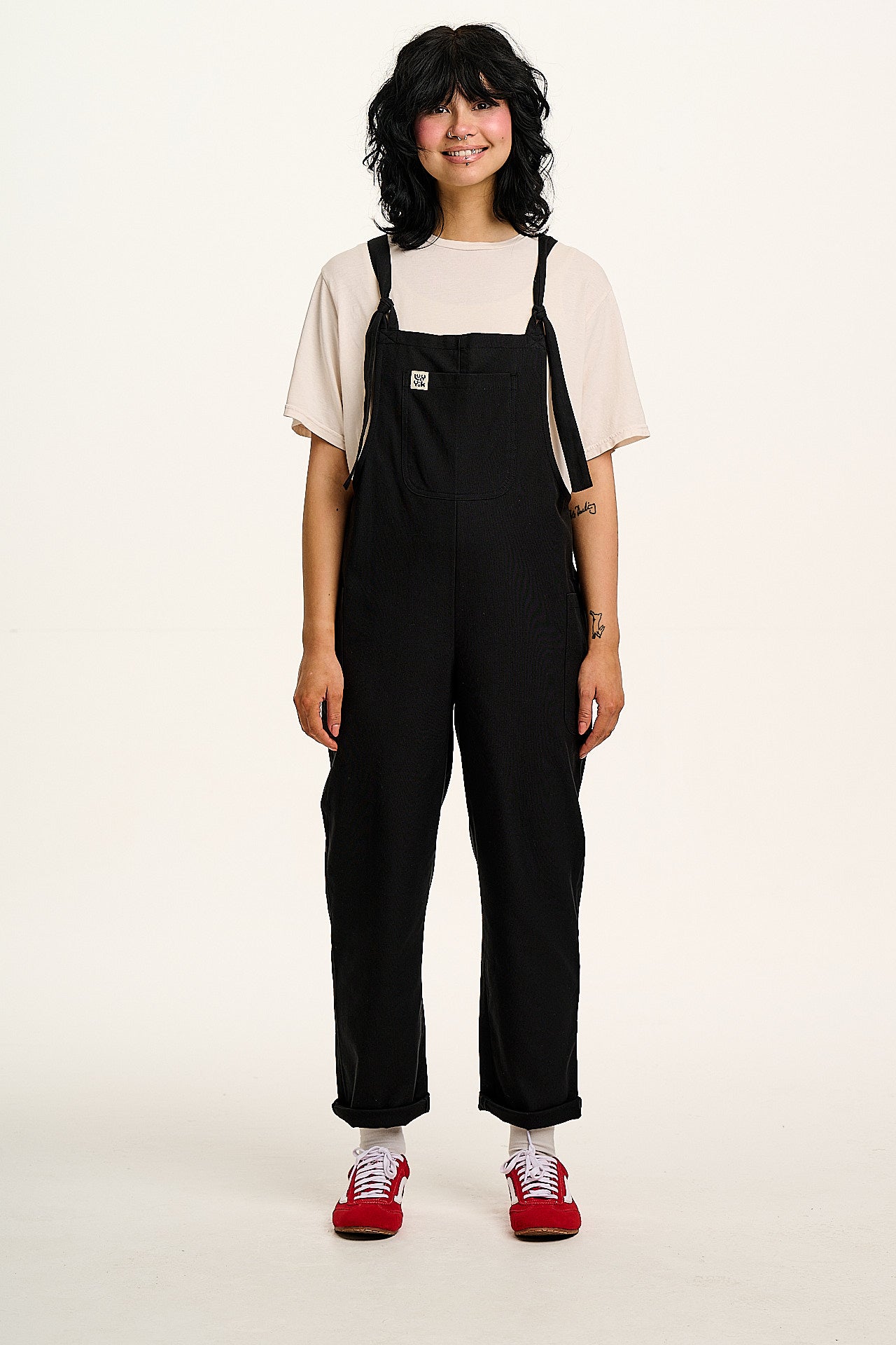 Una - Cotton Dungarees in Black