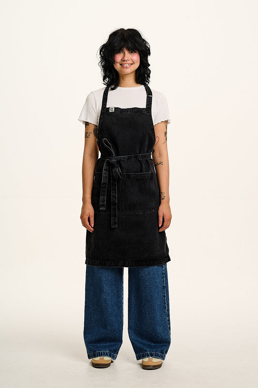 Amaia - Heavyweight Denim Apron in Washed Black
