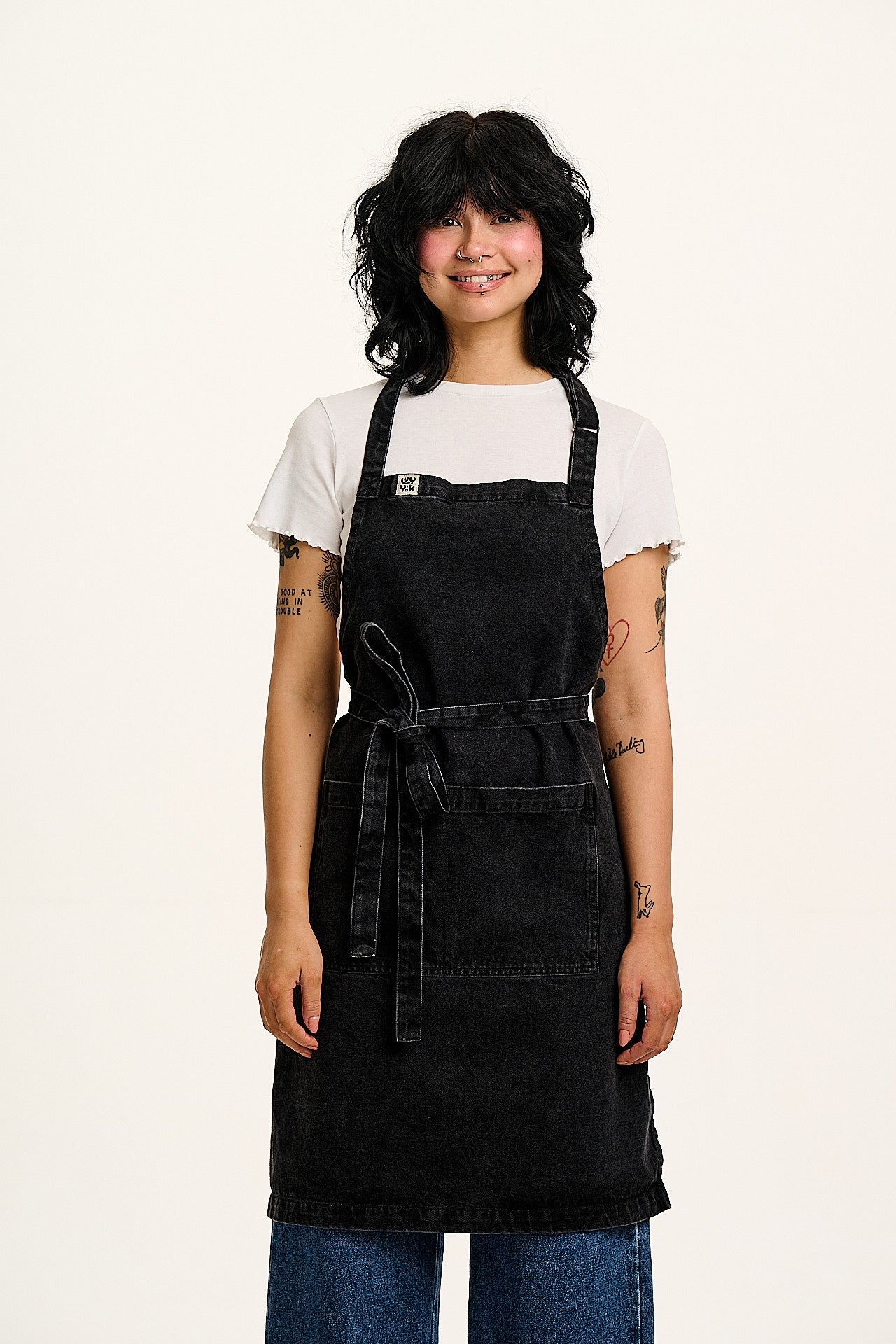 Amaia - Heavyweight Denim Apron in Washed Black