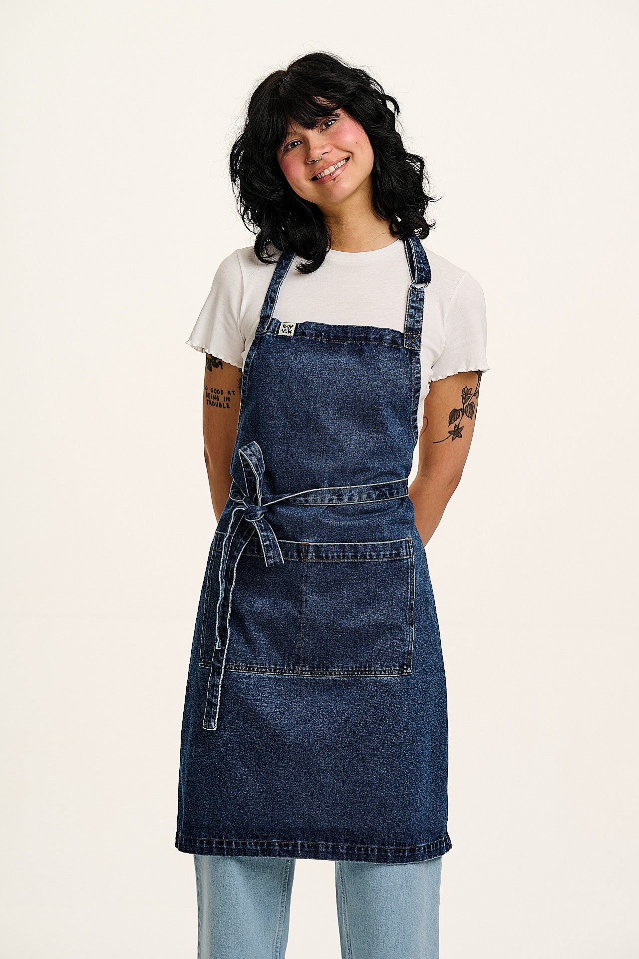 Amaia - Heavyweight Denim Apron in Mid Wash Blue