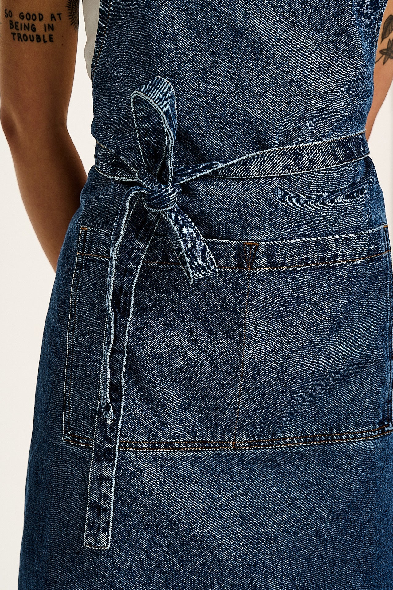 Amaia - Heavyweight Denim Apron in Mid Wash Blue