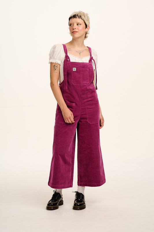 Jenny - Wide Leg Corduroy Dungaree in Raspberry