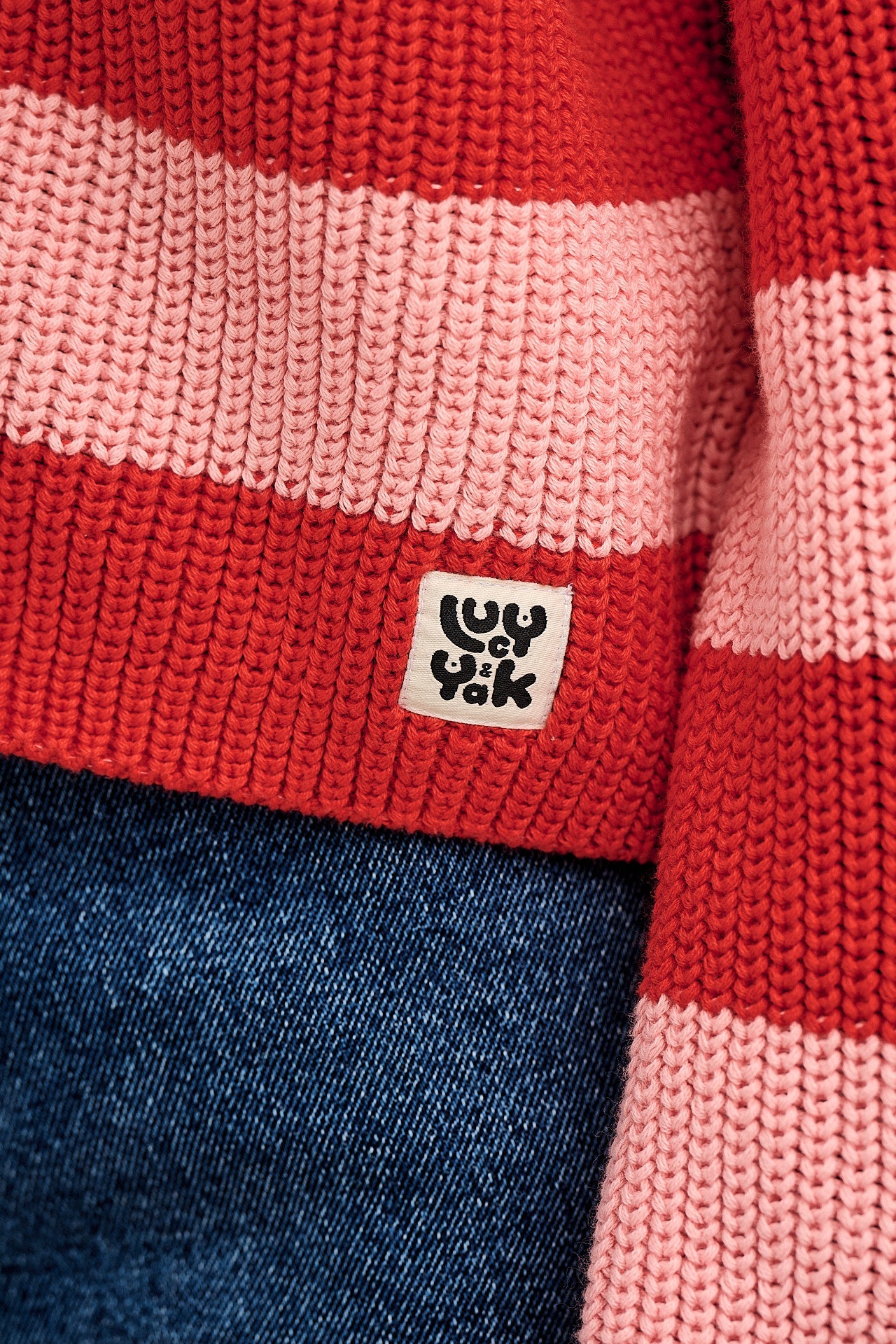 Robyn - V-Neck Cotton Cardigan in Pink & Red Stripe