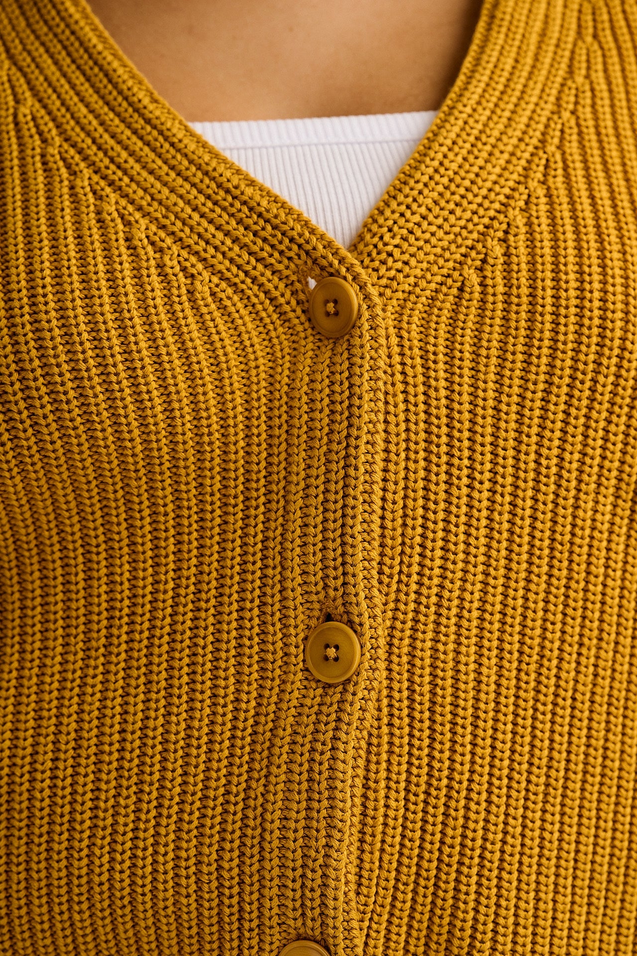 Robyn - V-Neck Cotton Cardigan in Mustard Yellow
