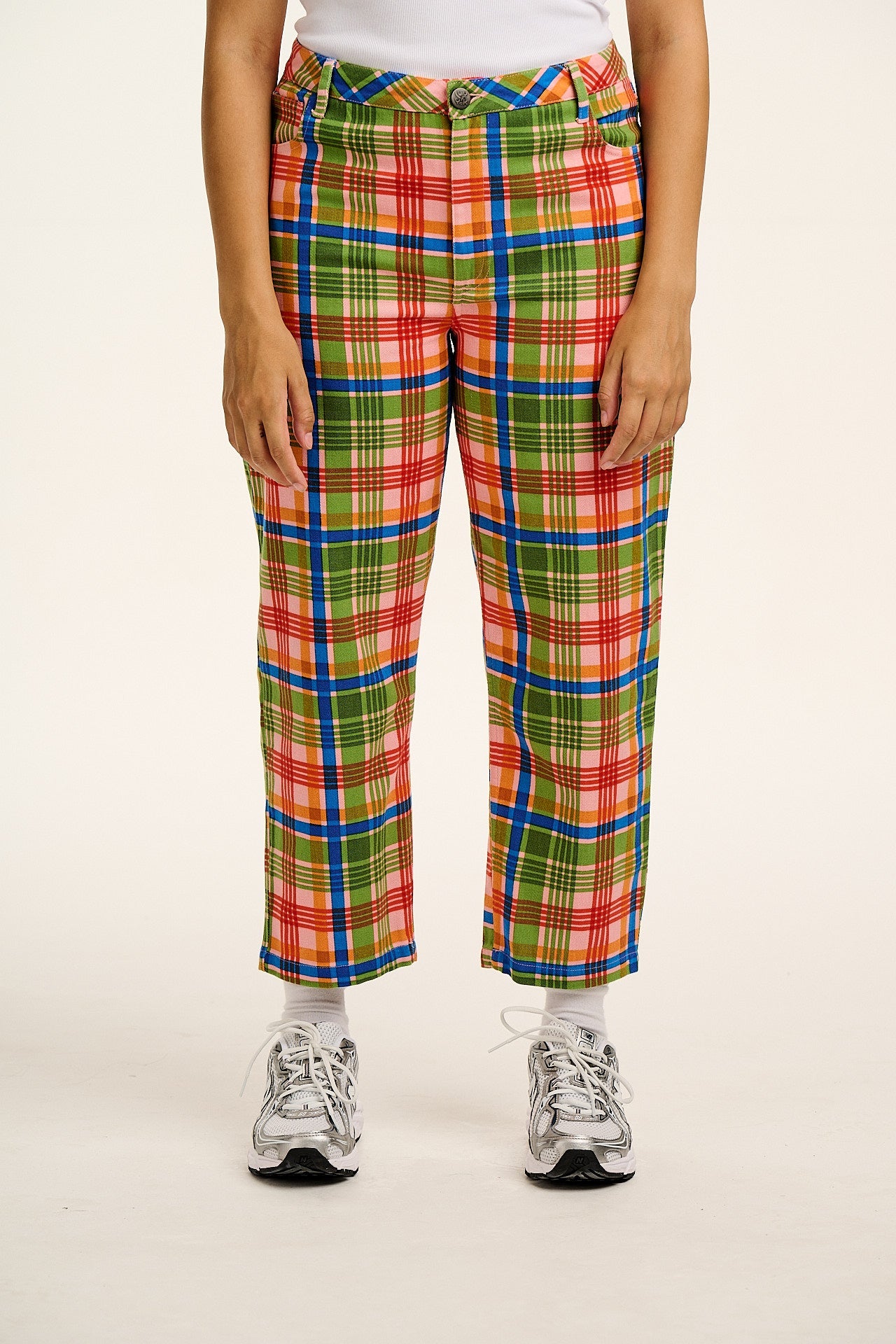 Drew - Cropped Straight Leg Cotton Trousers in Kitchen Check