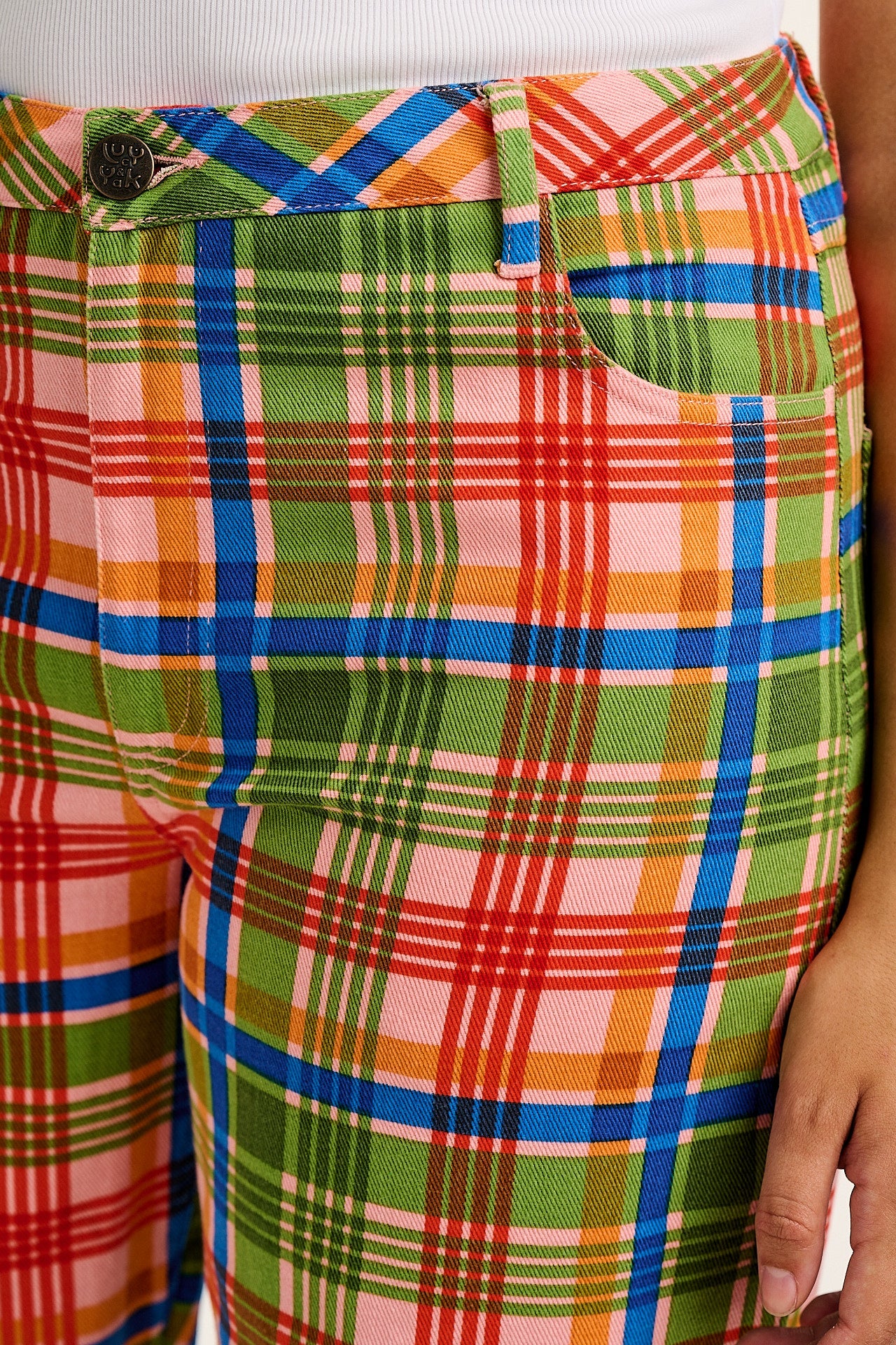 Drew - Cropped Straight Leg Cotton Trousers in Kitchen Check