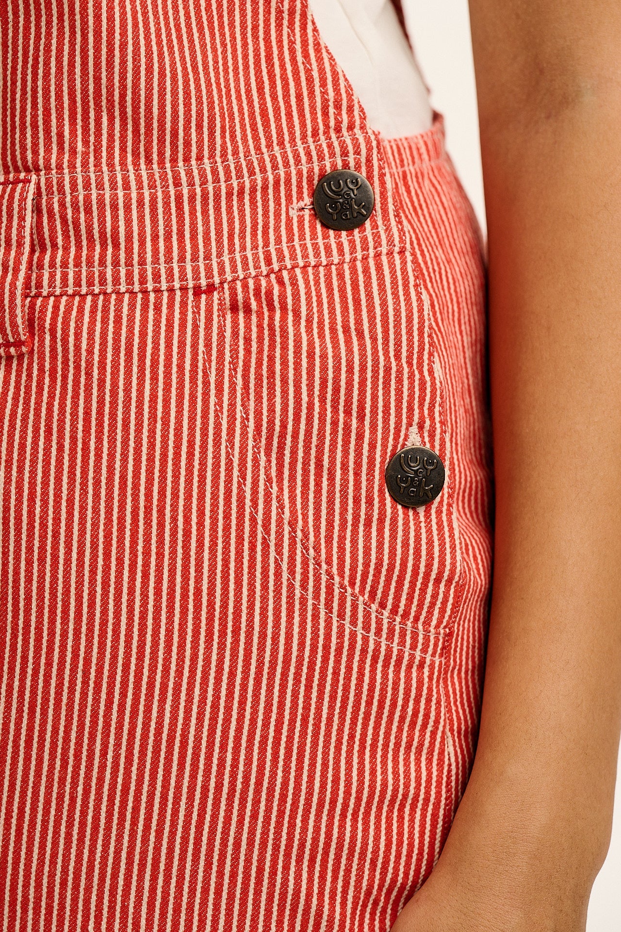 Mullen - Cotton Dungarees in Red Hickory Stripe