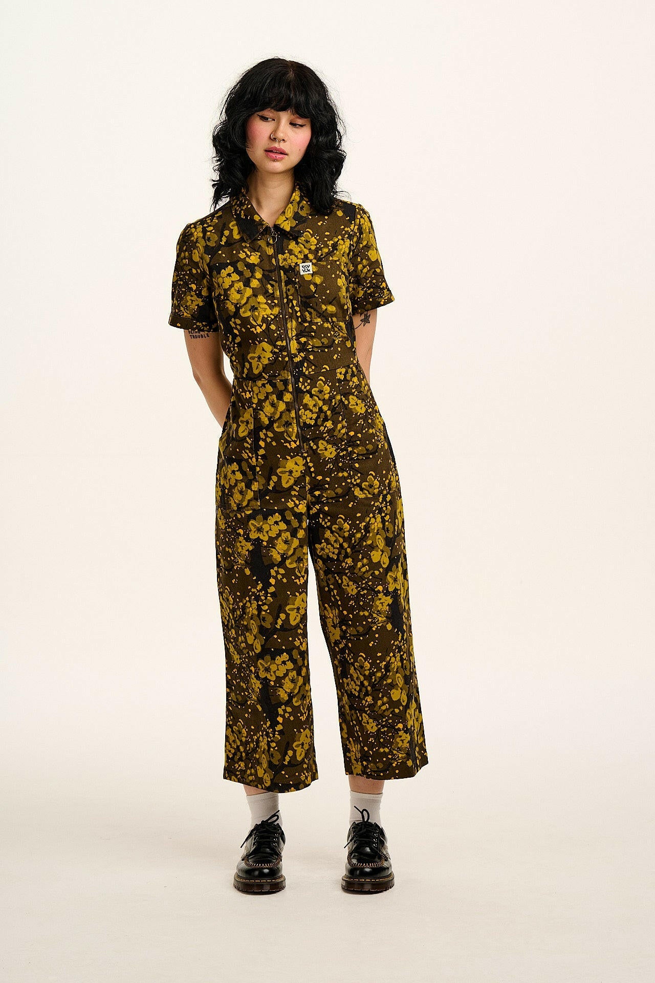 Ragan - Cotton Jumpsuit in Green Blossom Print