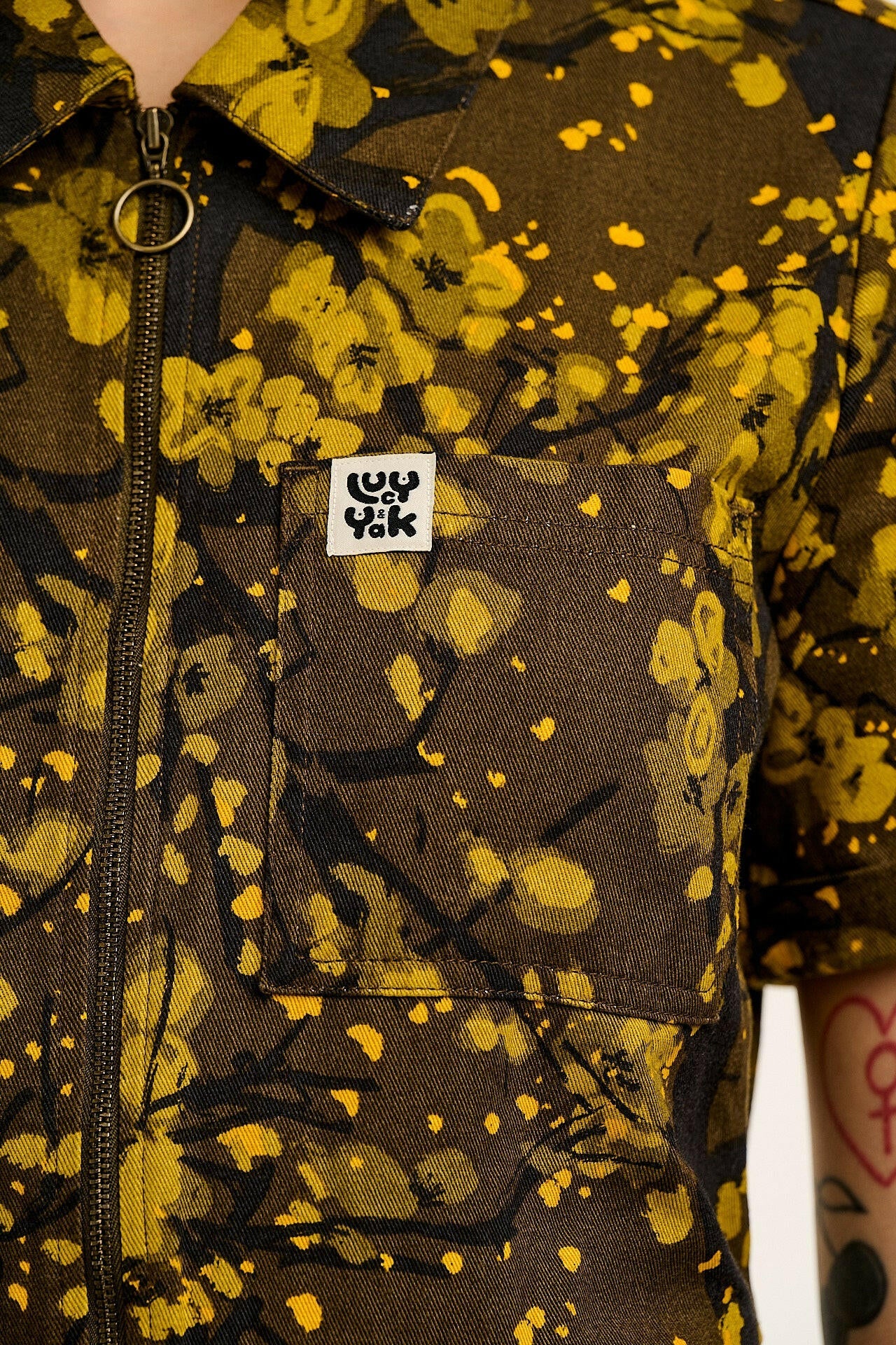 Ragan - Cotton Jumpsuit in Green Blossom Print