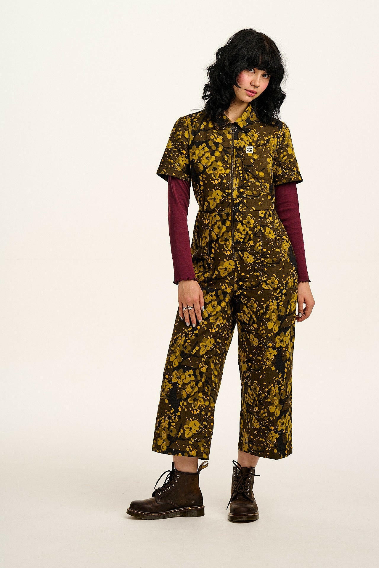 Ragan - Cotton Jumpsuit in Green Blossom Print