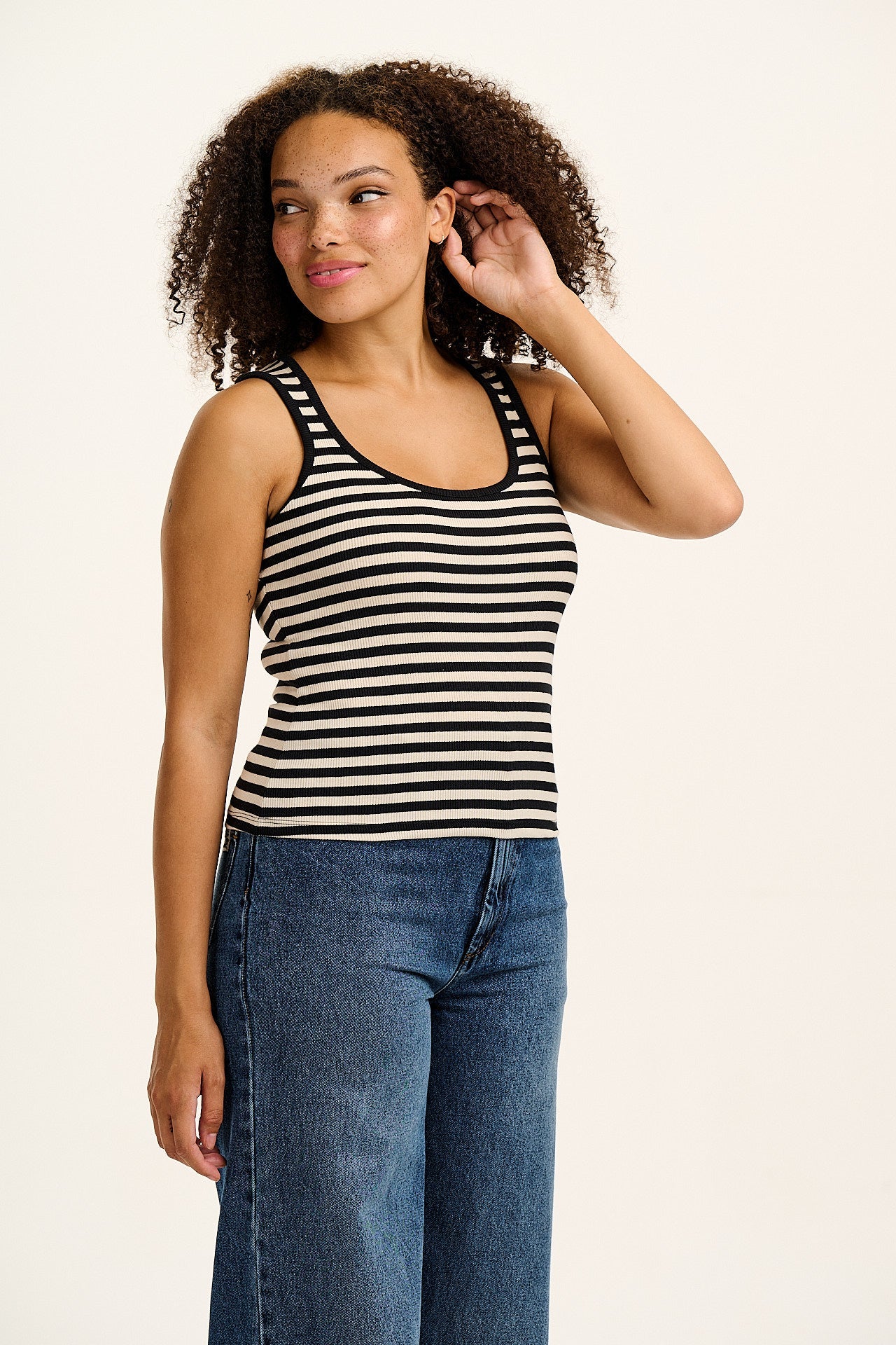 Romy - Ribbed Vest in Black & White Stripe