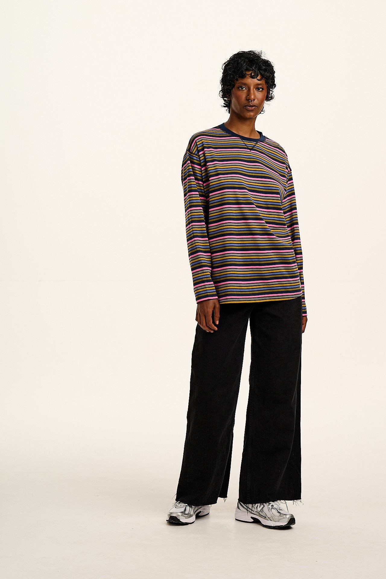 Murat - Long Sleeve Lightweight Cotton Tee in Grunge Stripe