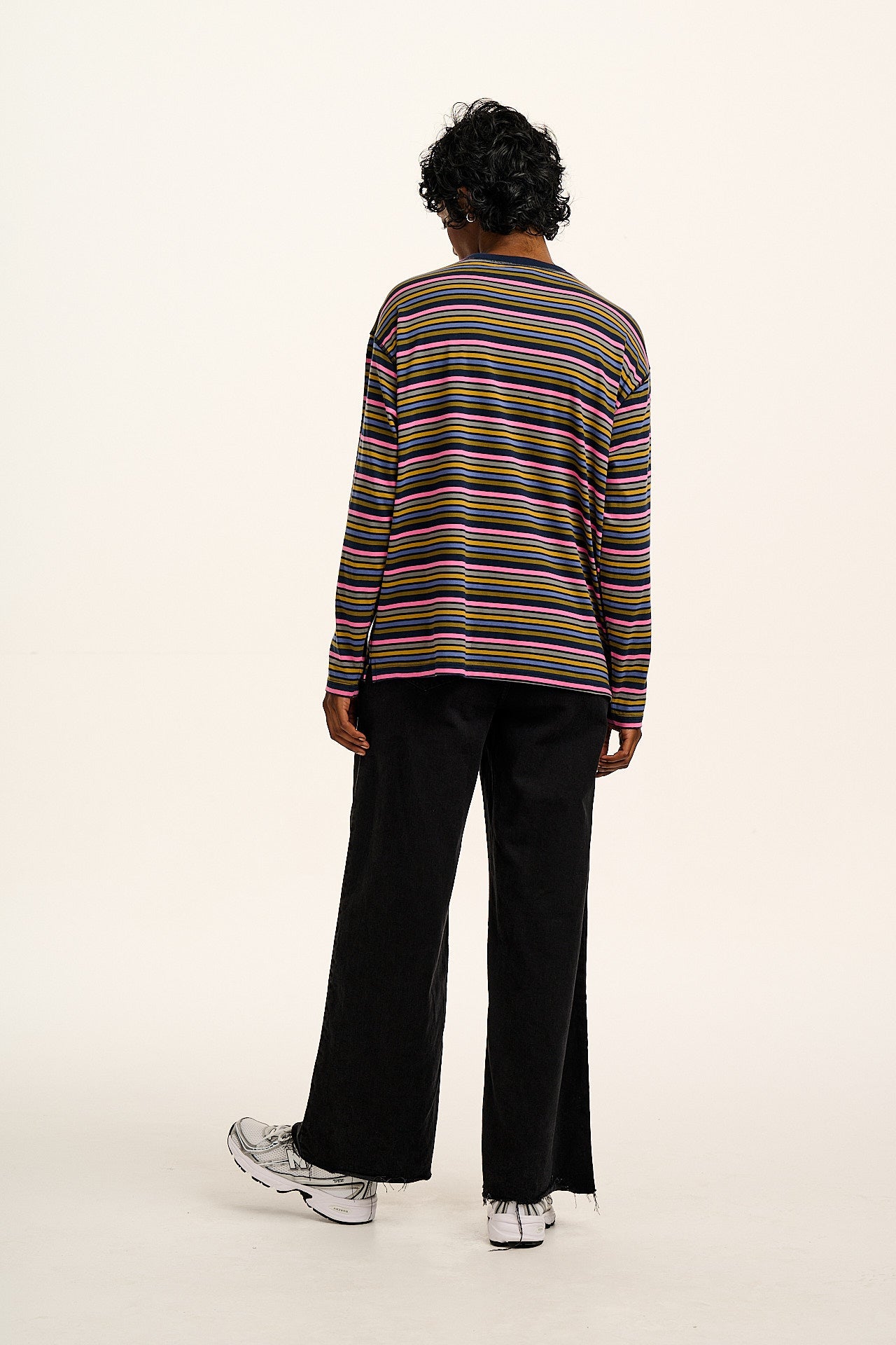 Murat - Long Sleeve Lightweight Cotton Tee in Grunge Stripe