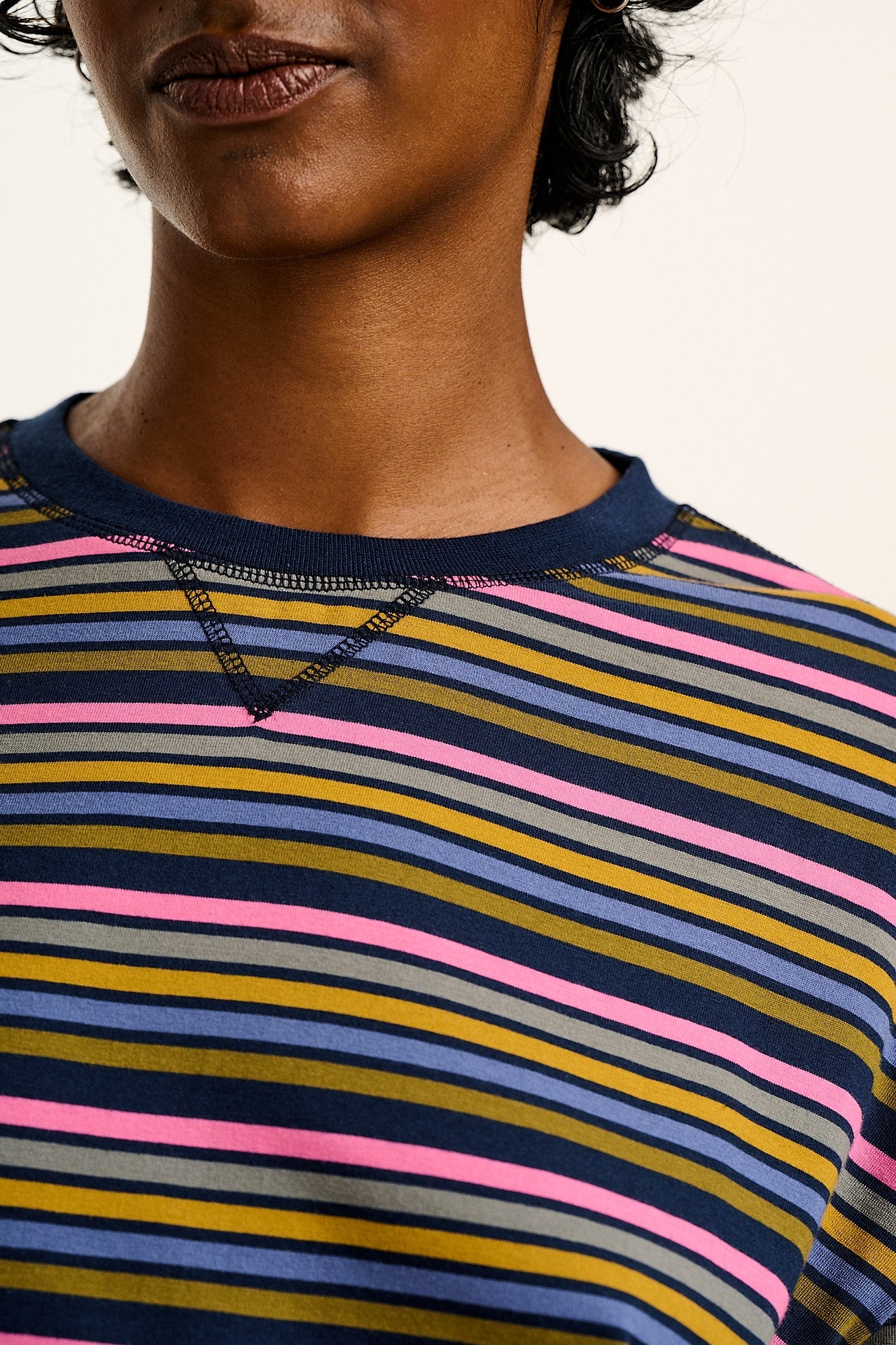 Murat - Long Sleeve Lightweight Cotton Tee in Grunge Stripe