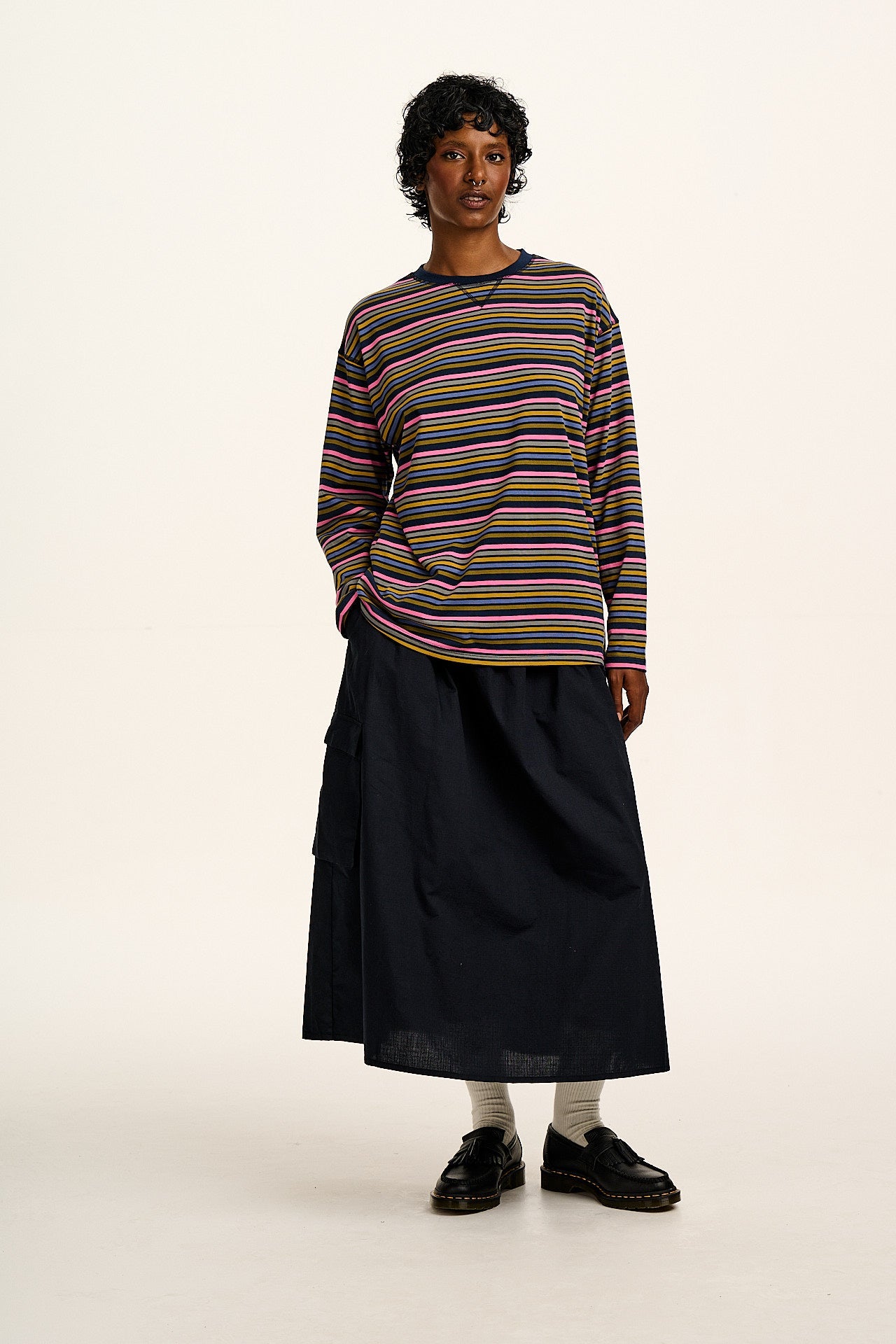 Murat - Long Sleeve Lightweight Cotton Tee in Grunge Stripe