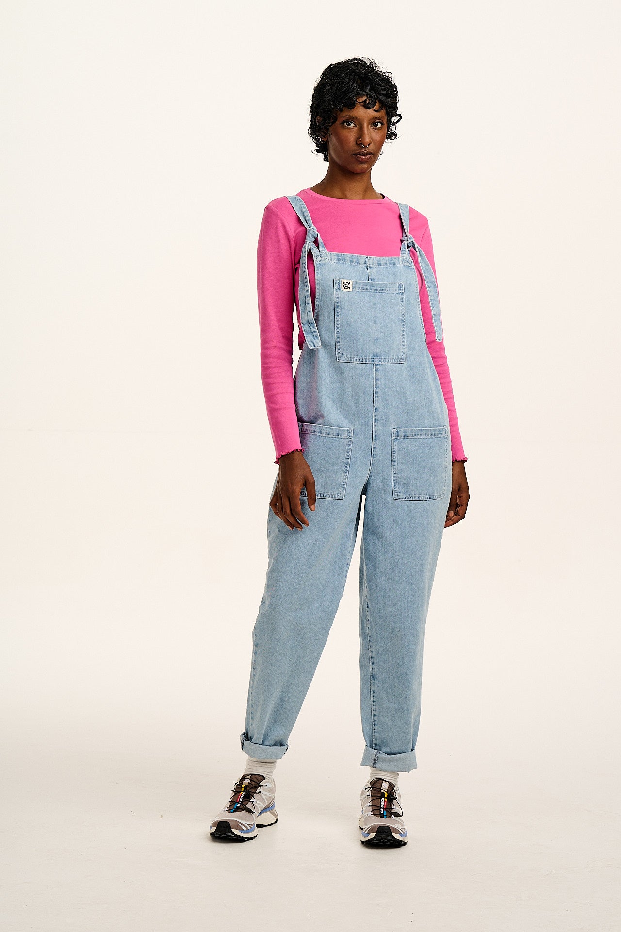 Hansel - Long Sleeve Cotton Crop Top in Mulberry Pink