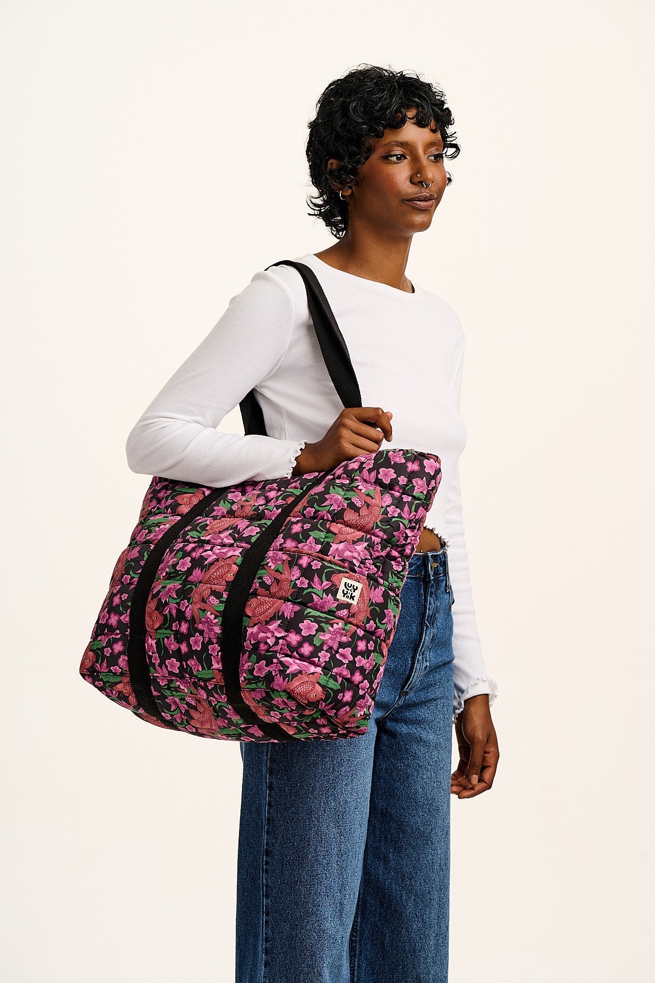 Dax - Quilted Tote in Pink Koi Print