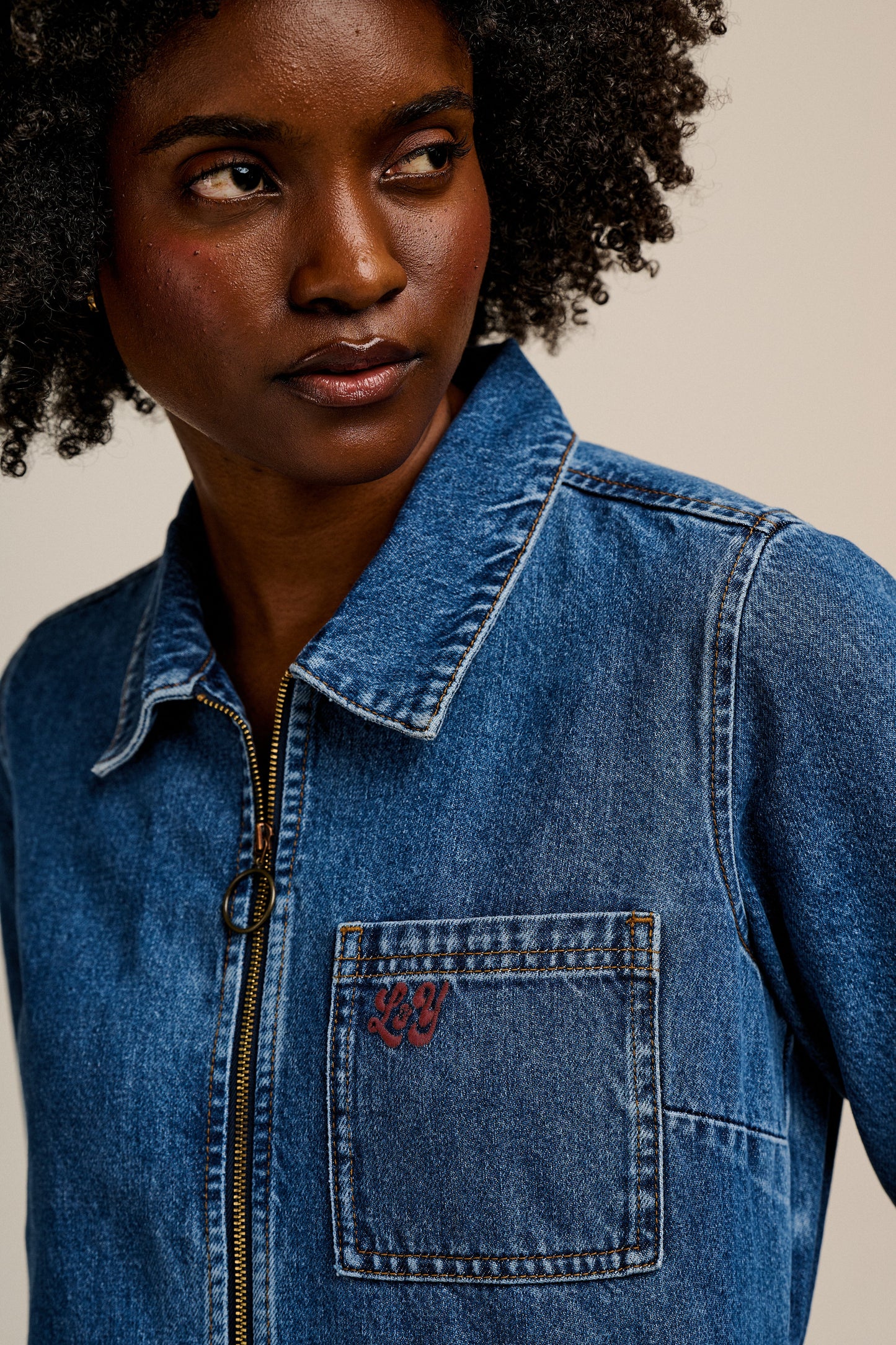 Tavira - Denim Long Sleeve Jumpsuit in Vintage Wash