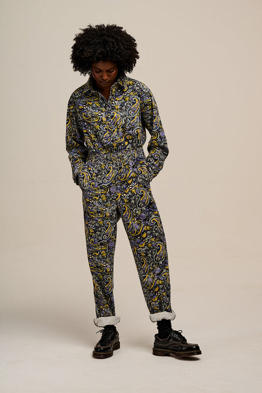 Eddie - Long Sleeve Corduroy Jumpsuit in Grunge Paisley Print