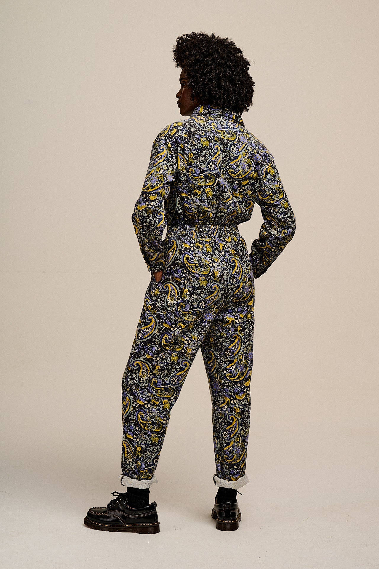 Eddie - Long Sleeve Corduroy Jumpsuit in Grunge Paisley Print