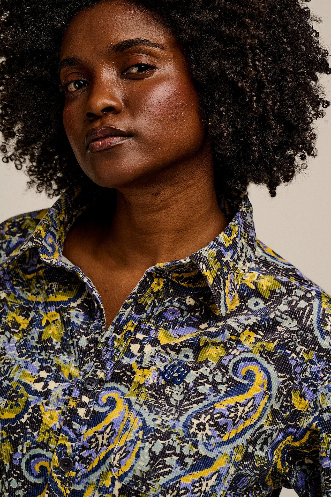 Eddie - Long Sleeve Corduroy Jumpsuit in Grunge Paisley Print