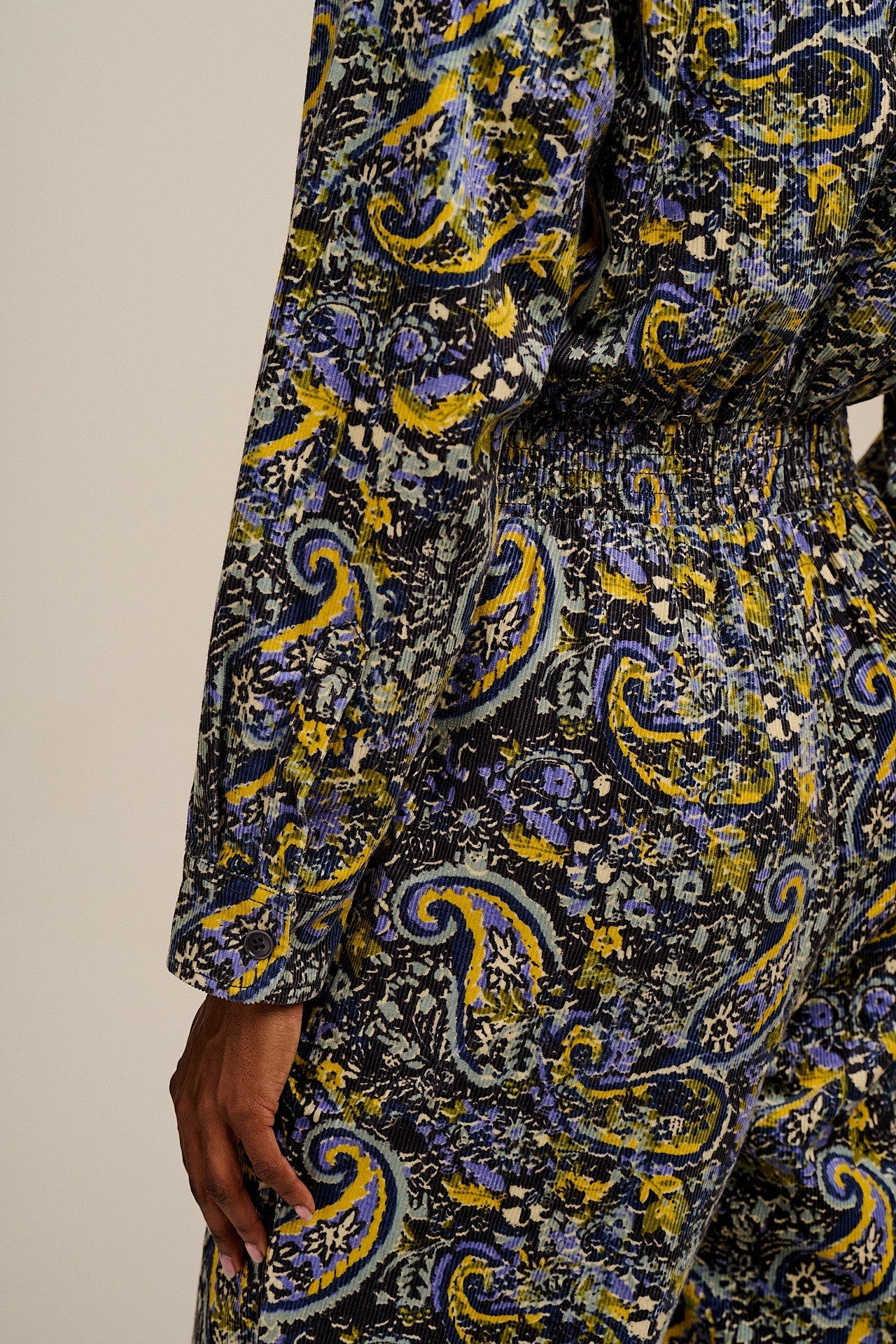 Eddie - Long Sleeve Corduroy Jumpsuit in Grunge Paisley Print