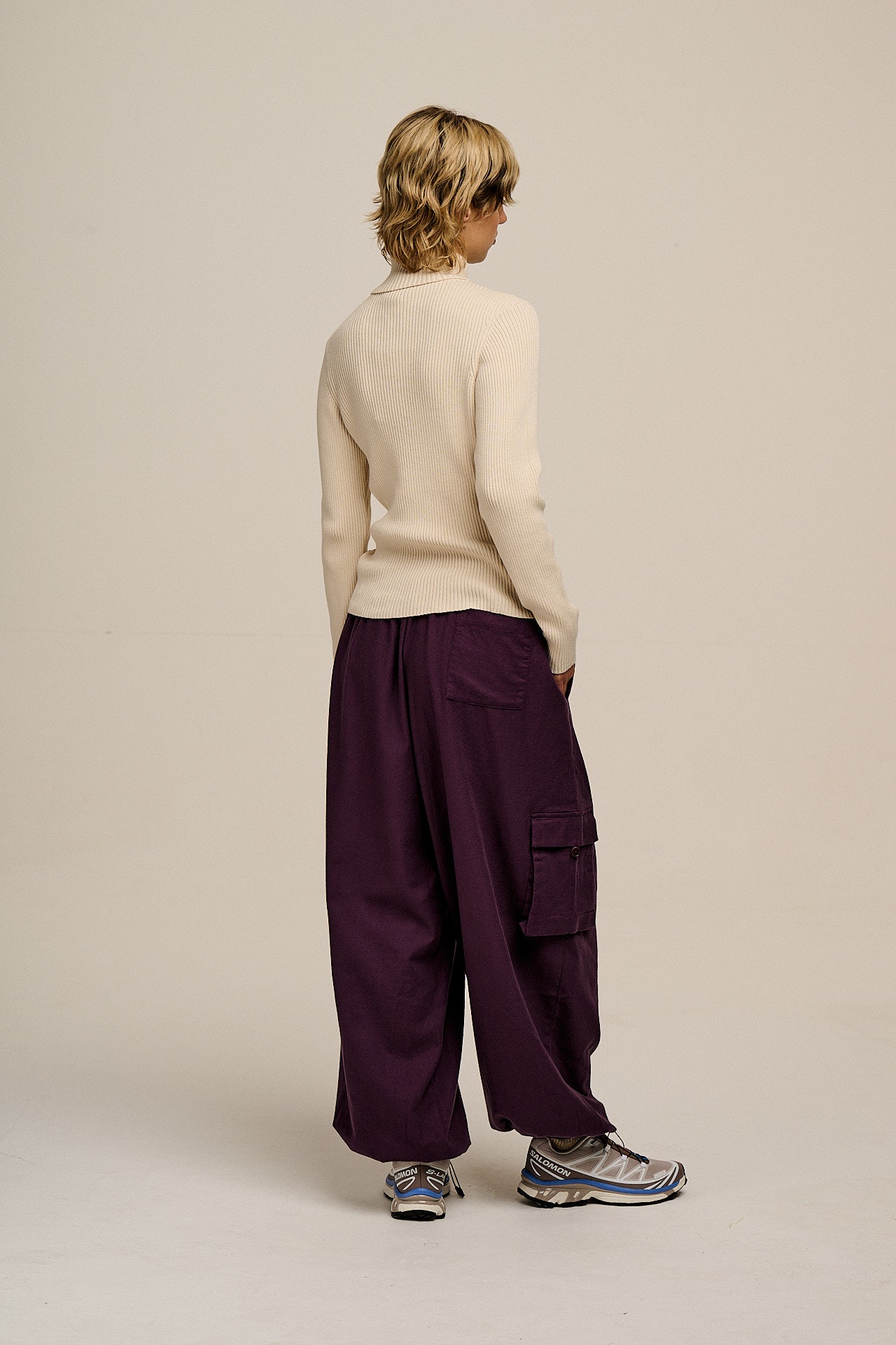 Rumi - Brushed Cotton Barrel Trousers in Plum Perfect