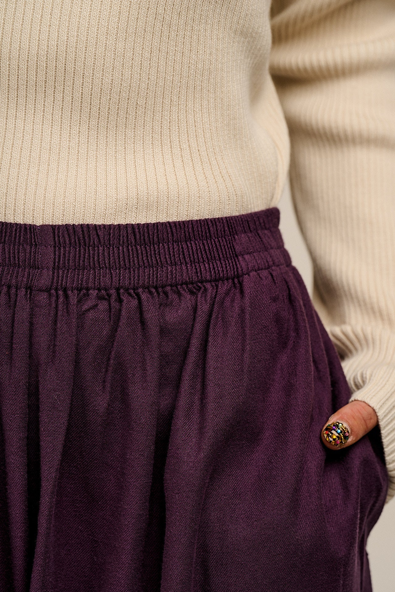 Rumi - Brushed Cotton Barrel Trousers in Plum Perfect