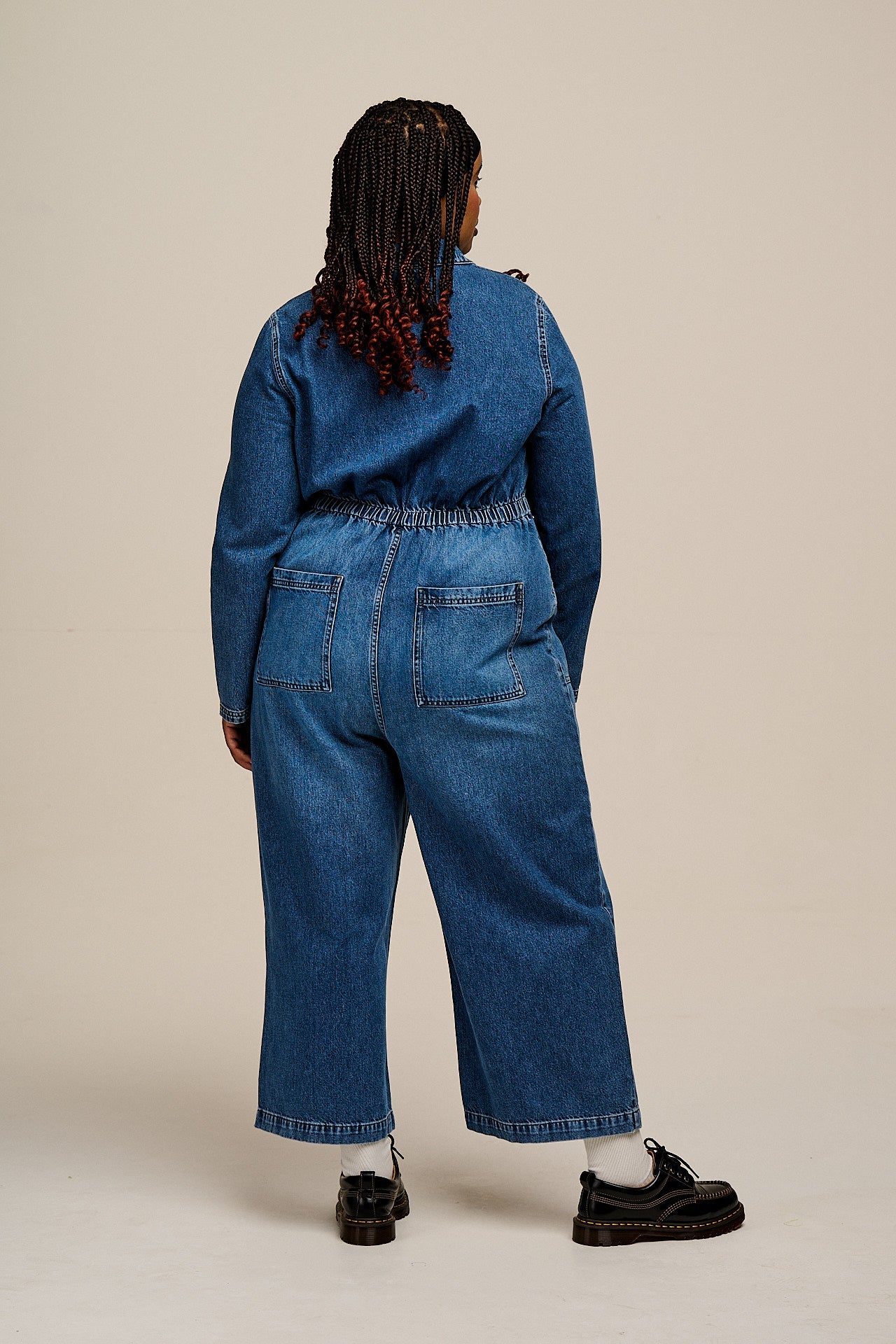 Tavira - Denim Long Sleeve Jumpsuit in Vintage Wash