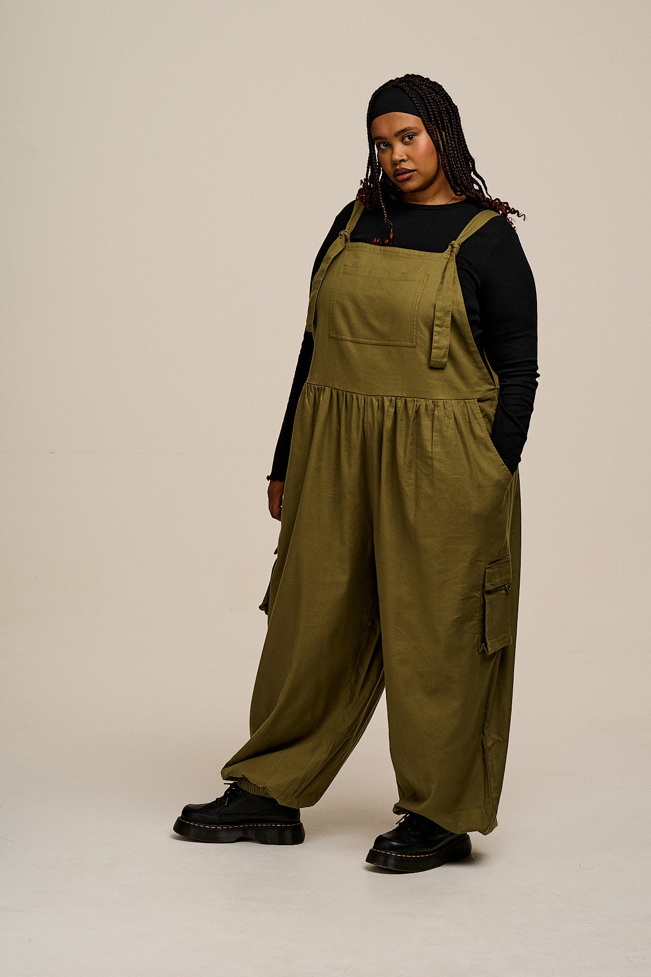 Miyada - Brushed Cotton Dungarees in Khaki Green