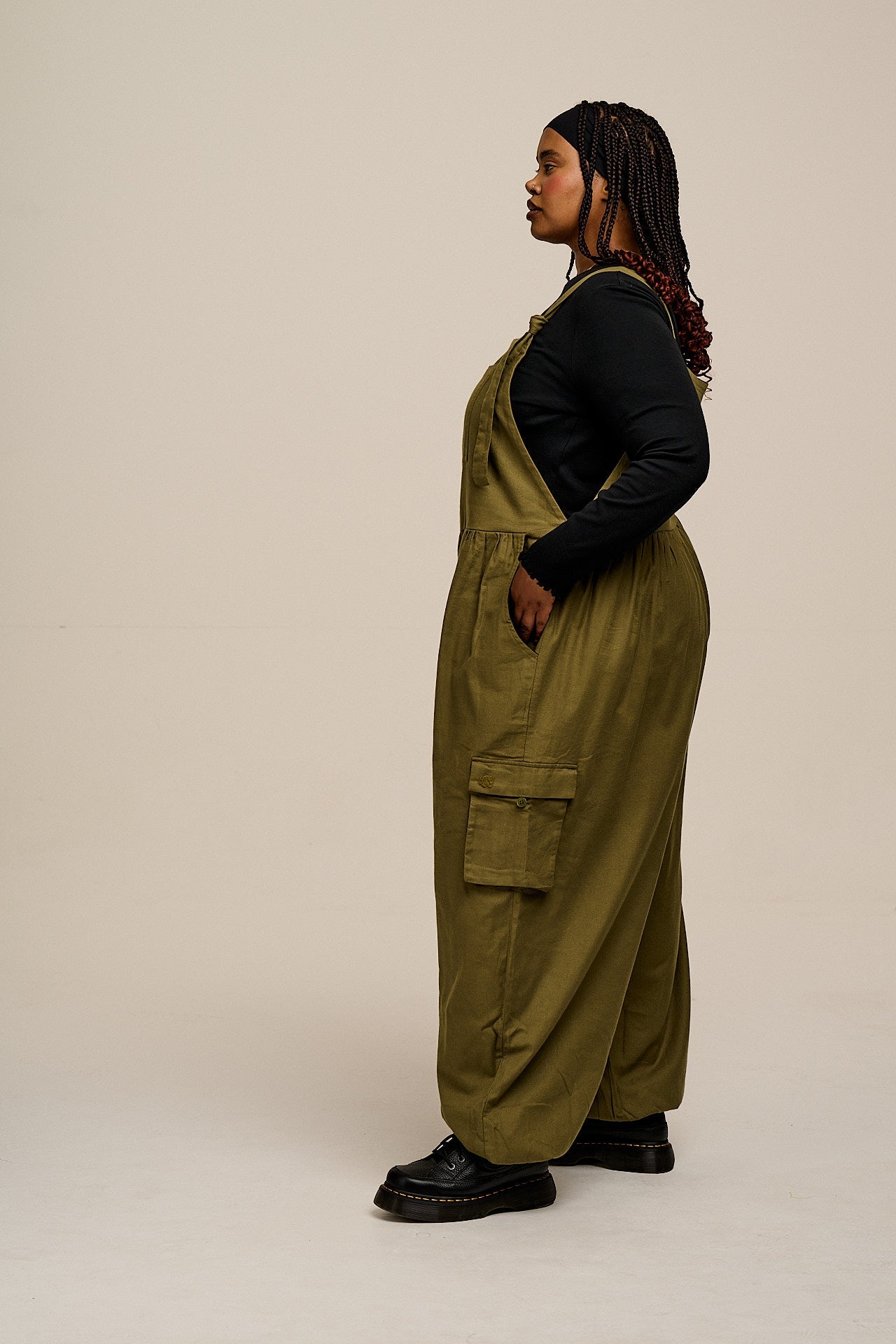 Miyada - Brushed Cotton Dungarees in Khaki Green