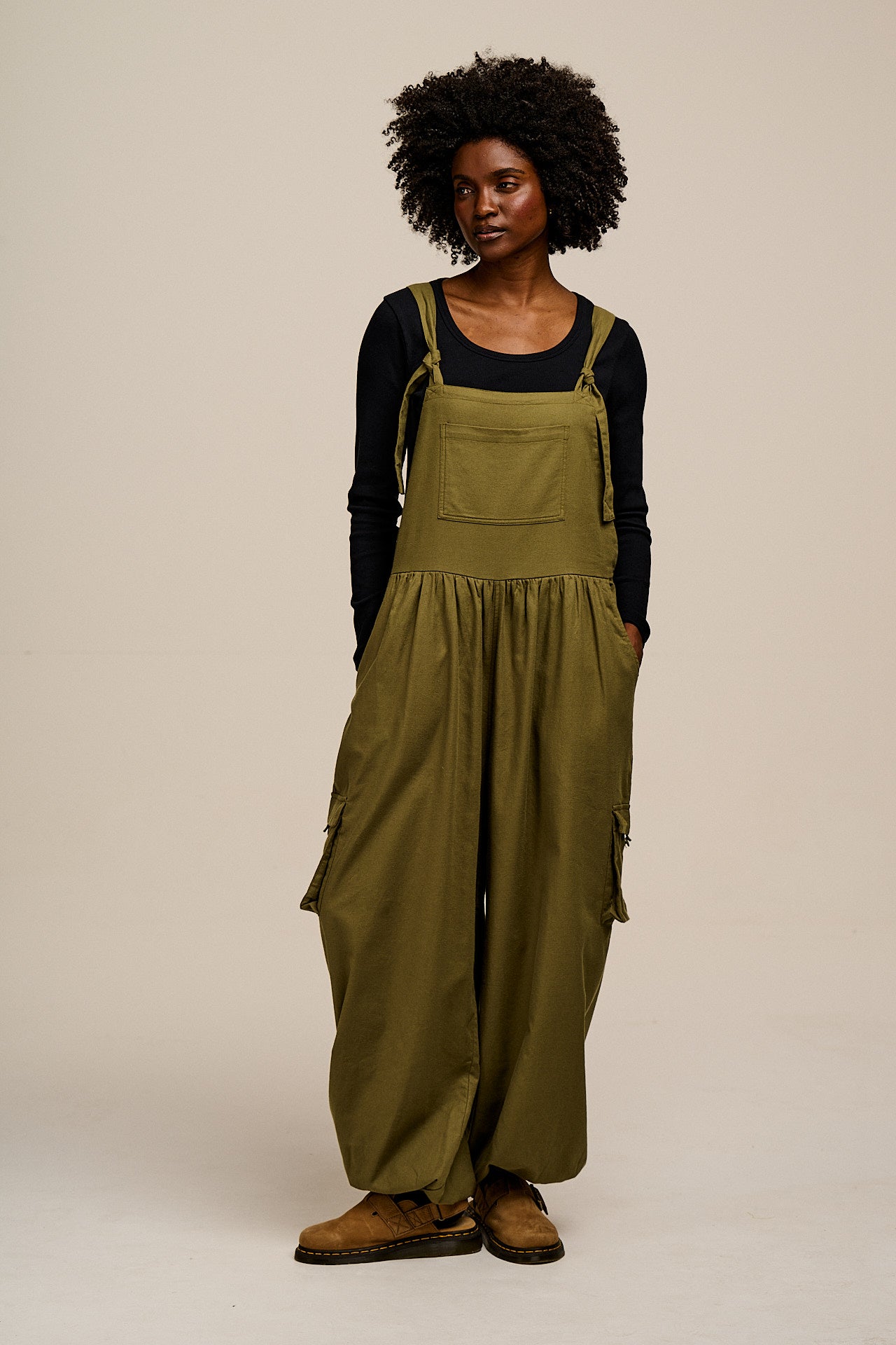Miyada - Brushed Cotton Dungarees in Khaki Green