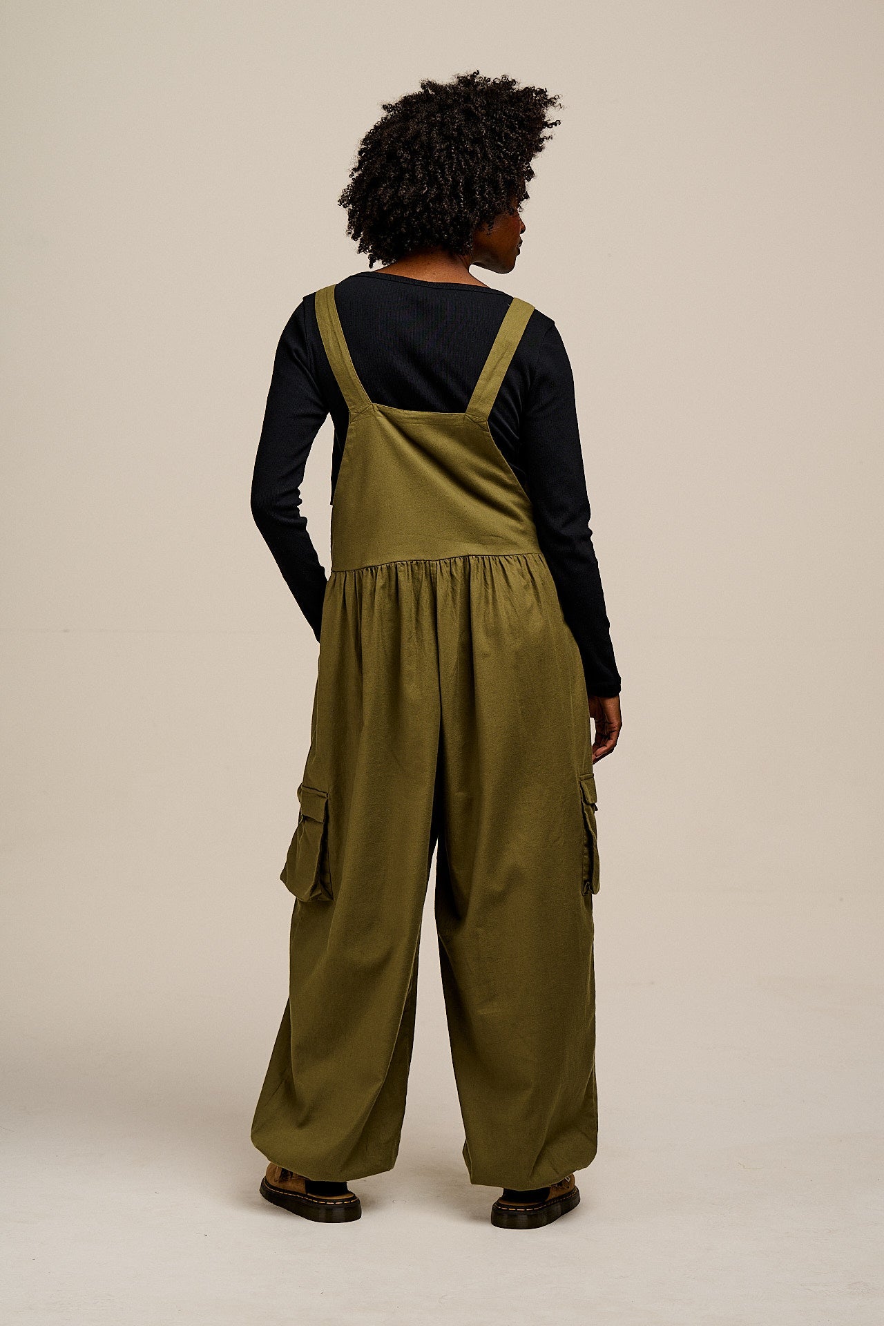 Miyada - Brushed Cotton Dungarees in Khaki Green