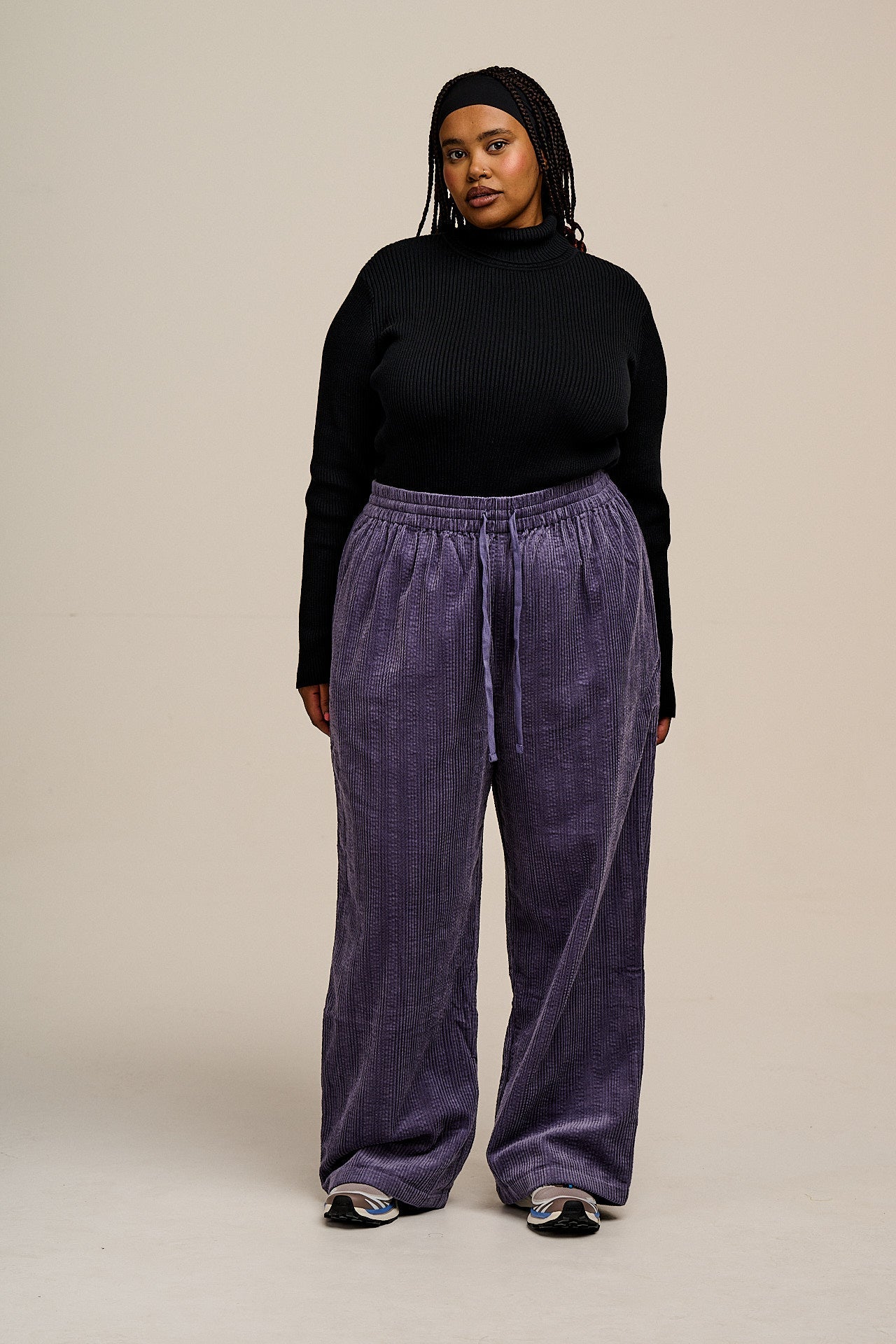 Norris - Wide Leg Corduroy Trousers in Blueberry Mist