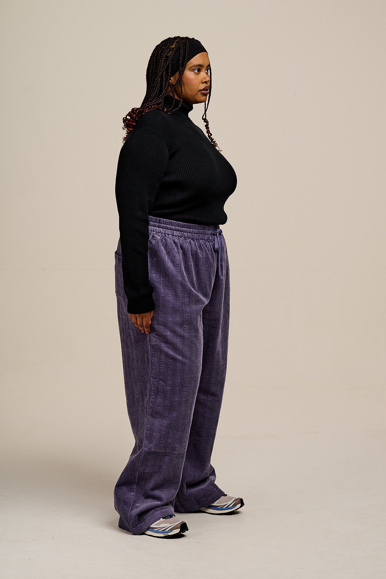 Norris - Wide Leg Corduroy Trousers in Blueberry Mist