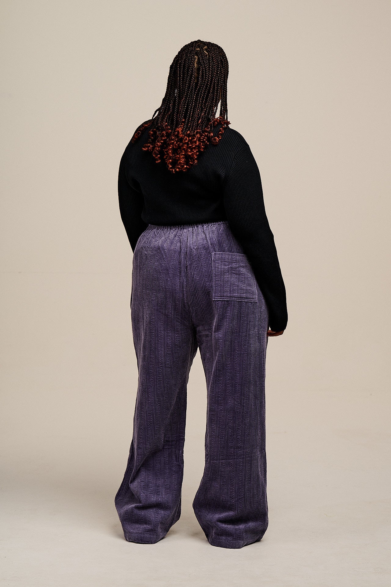 Norris - Wide Leg Corduroy Trousers in Blueberry Mist
