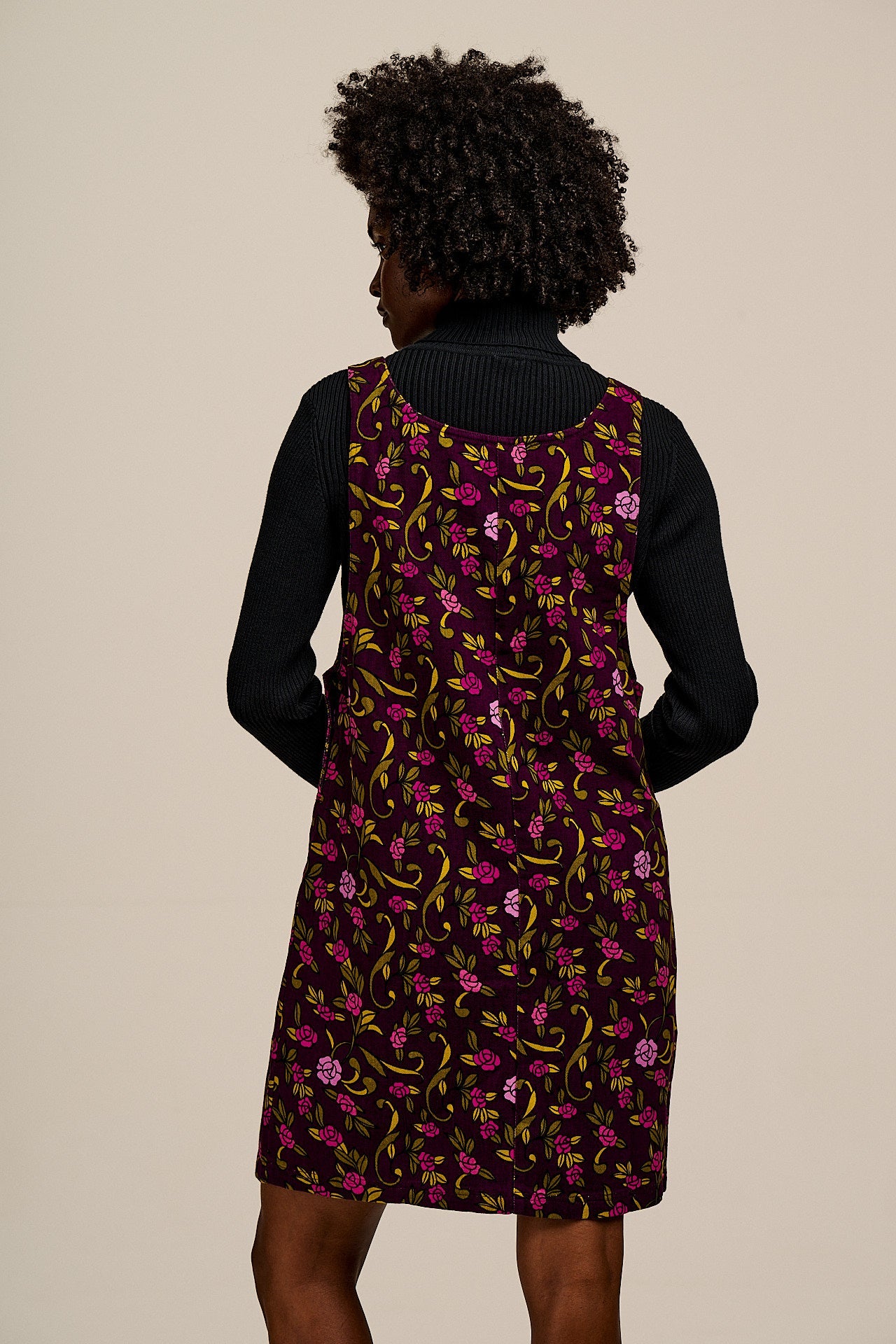 Layla - Mini Cotton Dress in Purple Grunge Floral Print