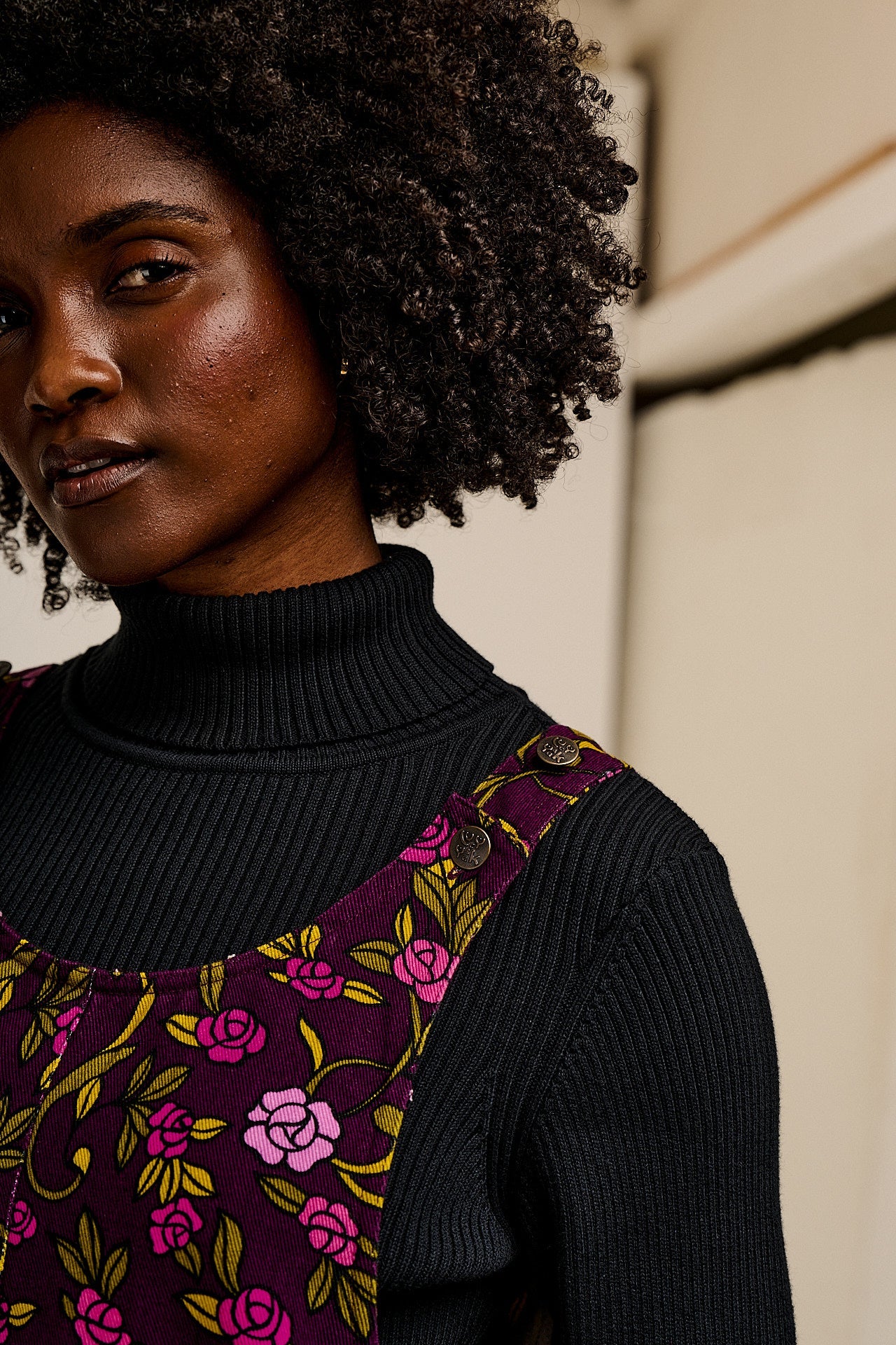 Layla - Mini Cotton Dress in Purple Grunge Floral Print