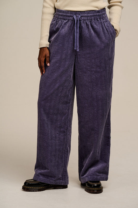Norris - Wide Leg Corduroy Trousers in Blueberry Mist