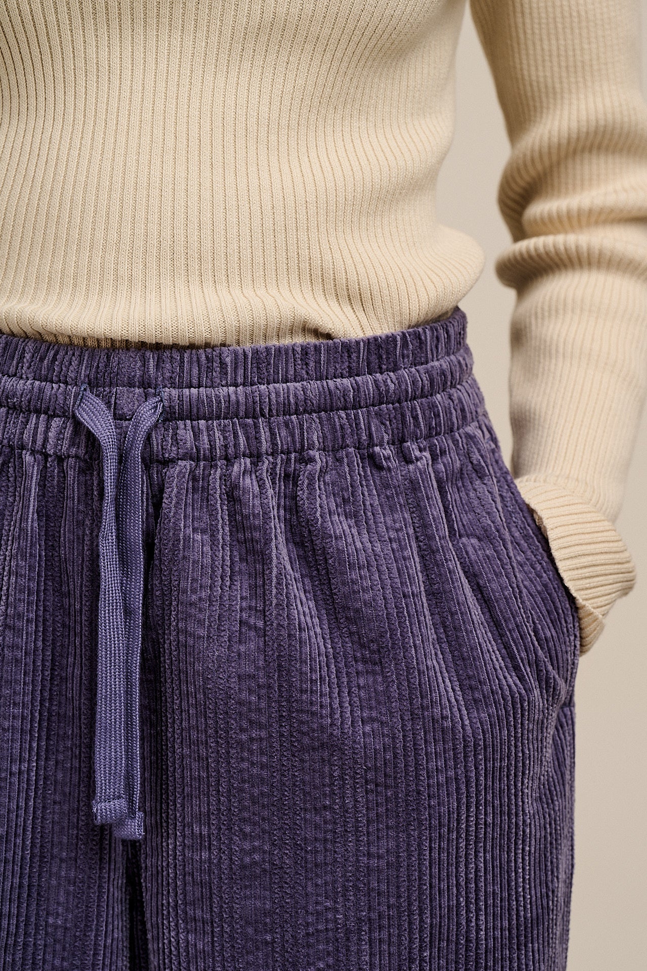 Norris - Wide Leg Corduroy Trousers in Blueberry Mist