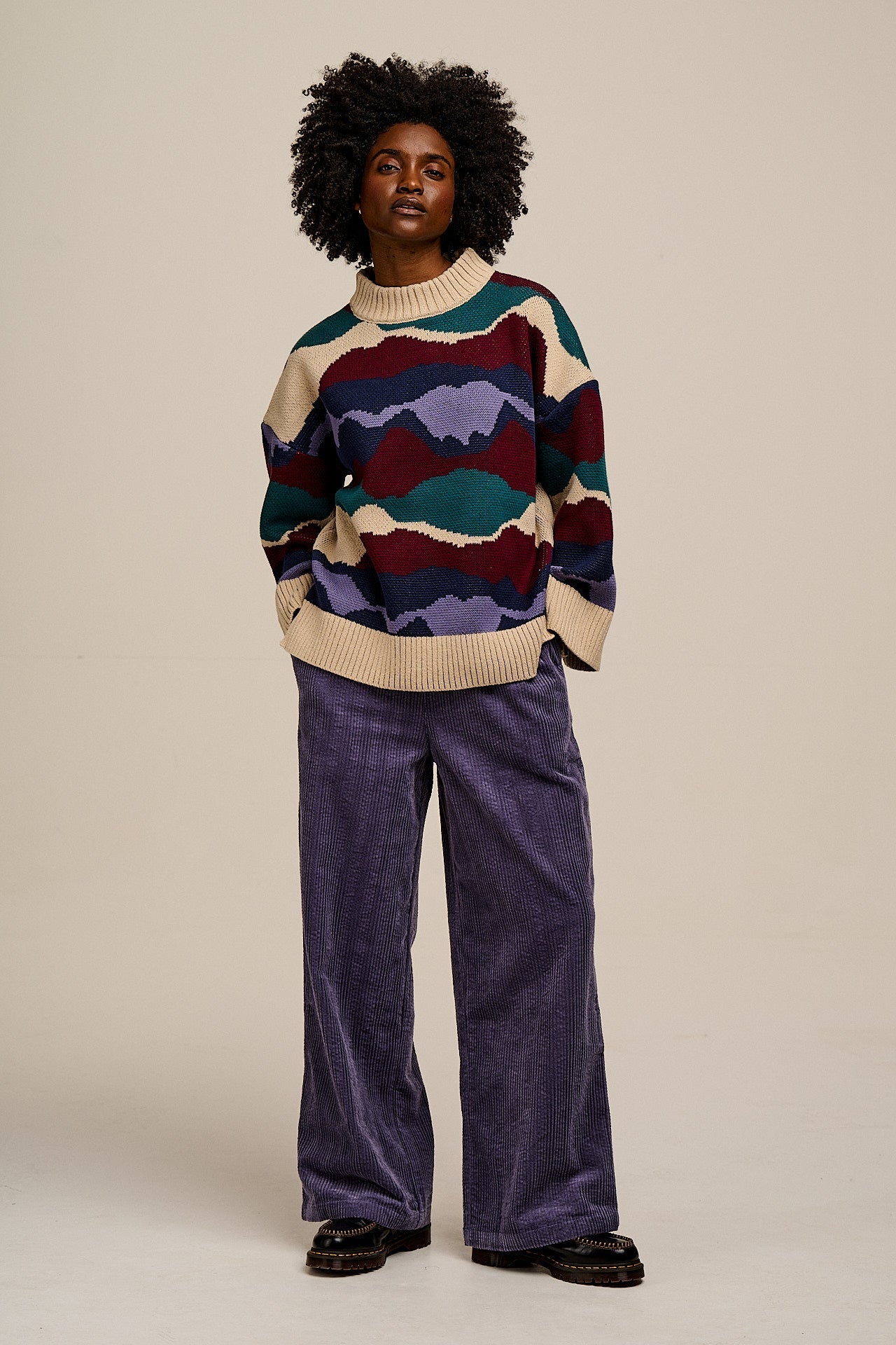 Norris - Wide Leg Corduroy Trousers in Blueberry Mist