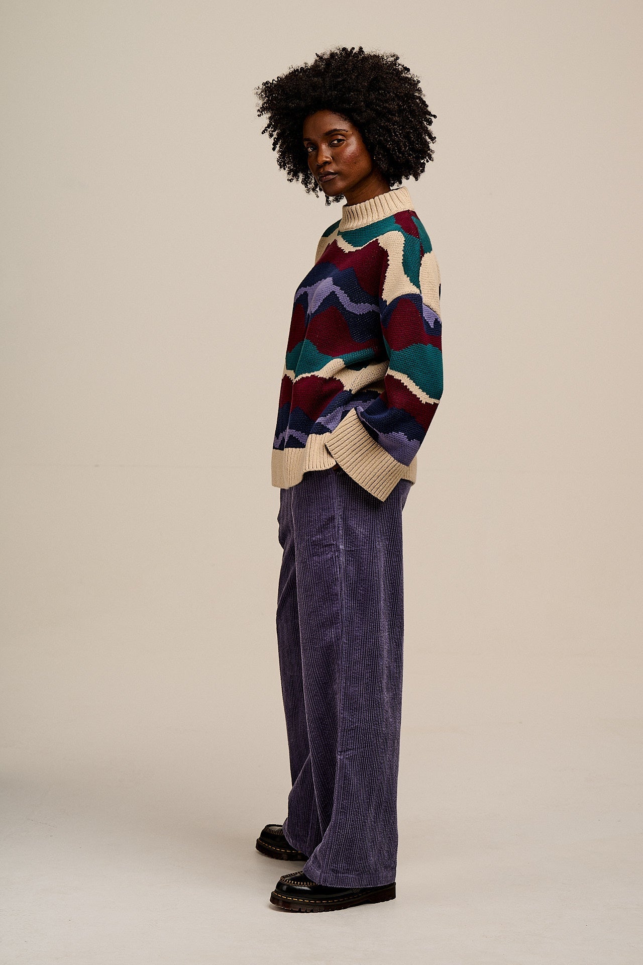 Norris - Wide Leg Corduroy Trousers in Blueberry Mist