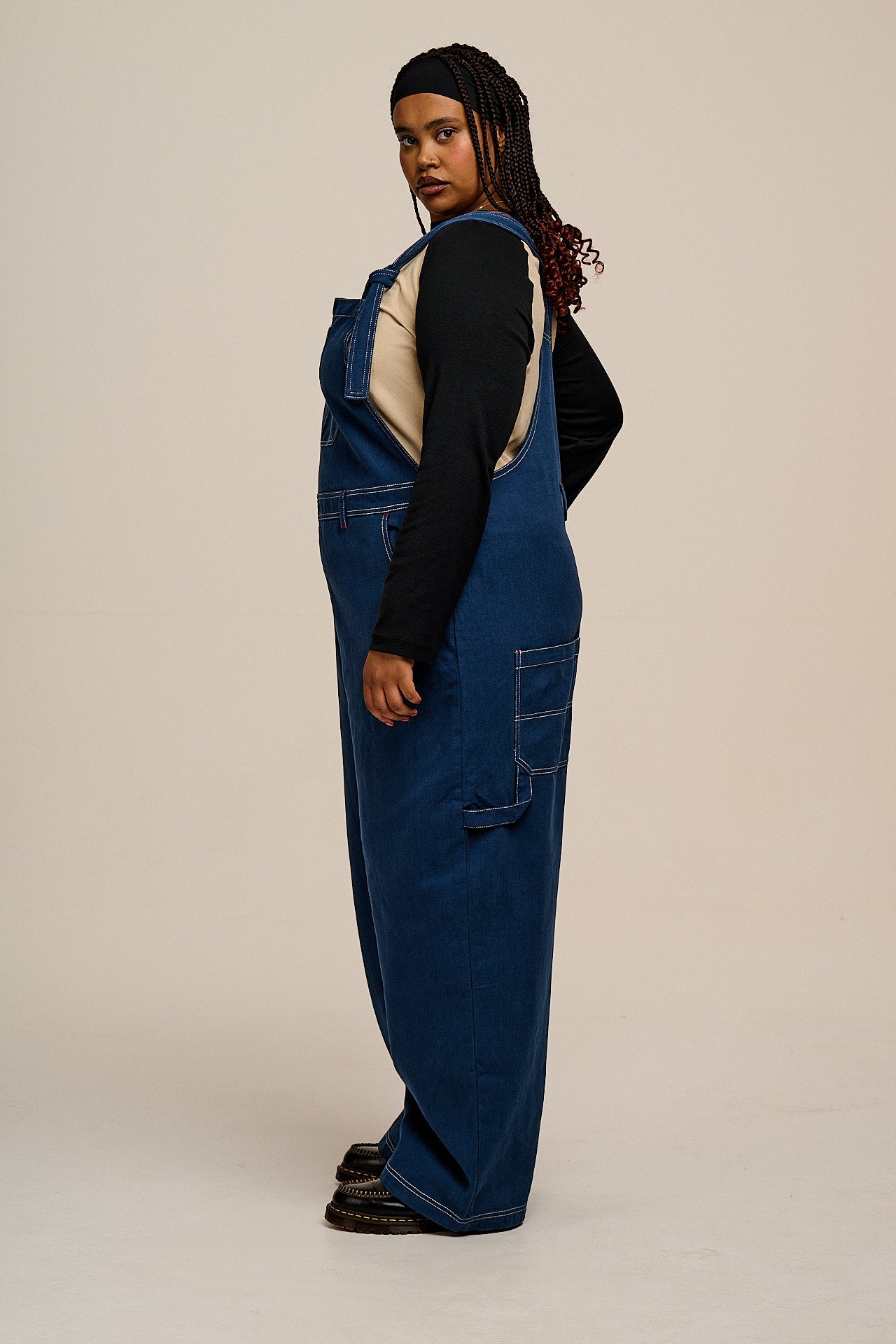 Mullen - Cotton Dungarees in Navy with Contrast Stitch