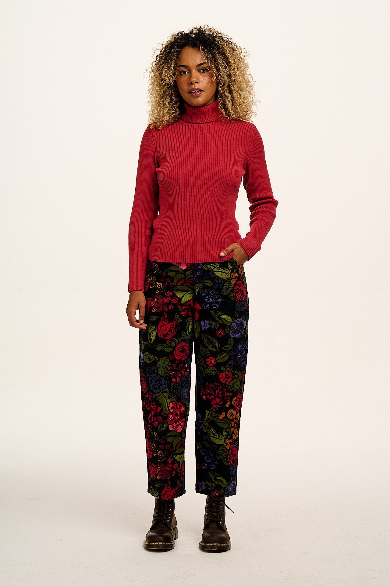 Drew - Cropped Straight Leg Cotton Trousers in Maria Print